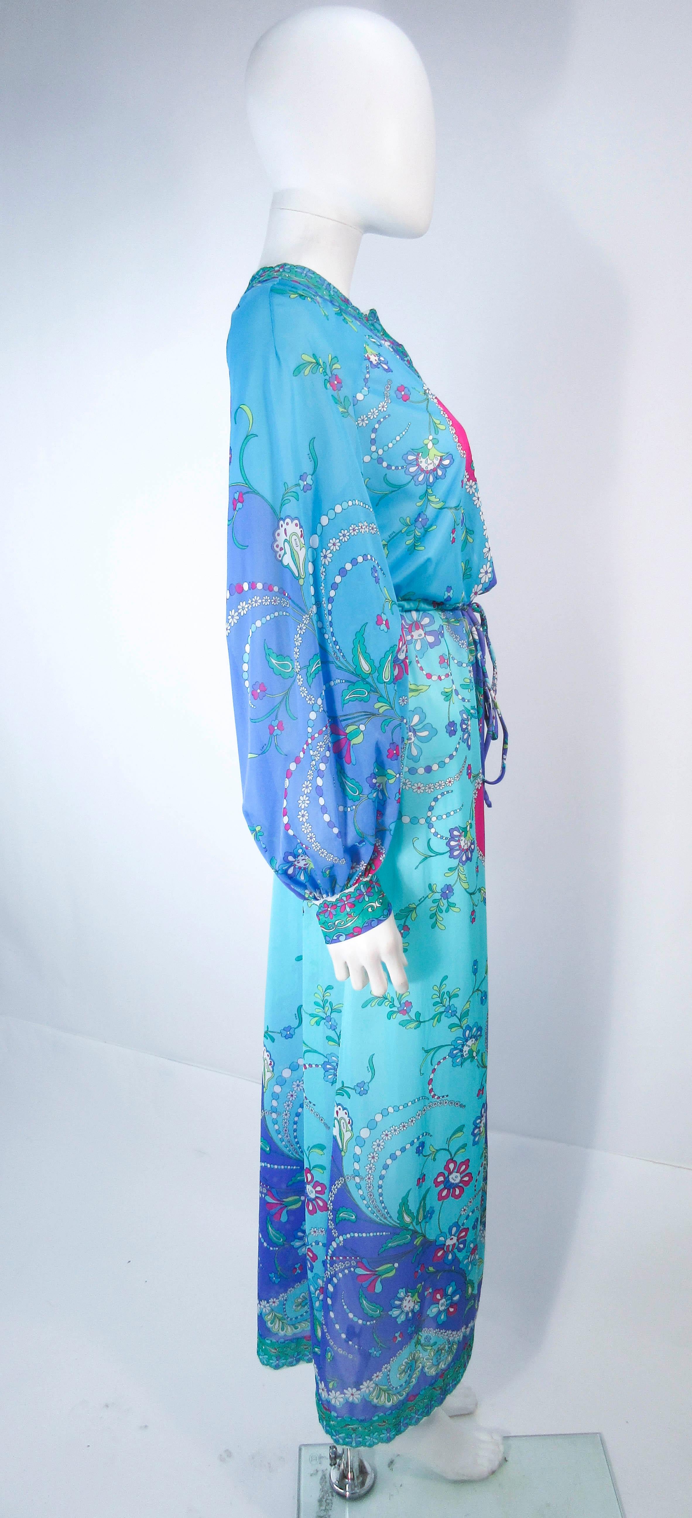 Emilio Pucci Light Blue Purple Abstract Print Long Sleeve Maxi with Tie Size M 4