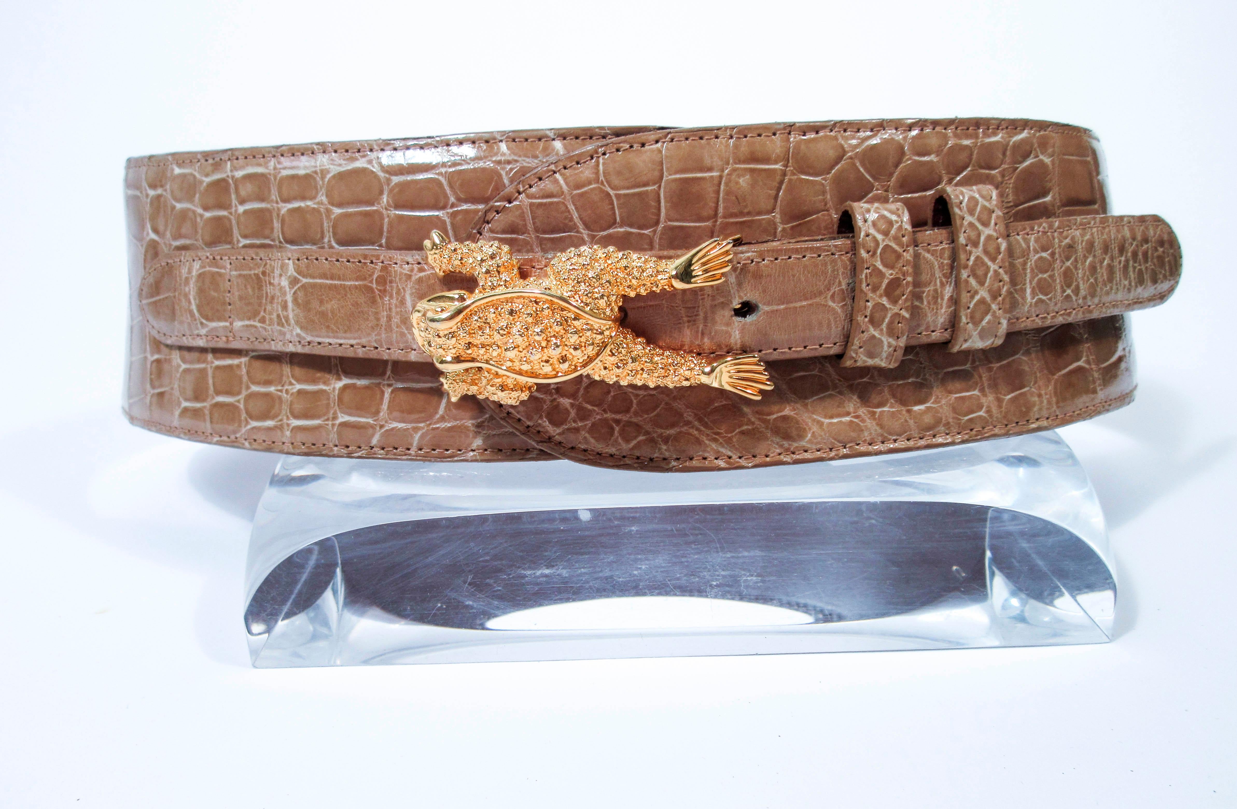 BARRY KISELSTEIN-CORD Nude Alligator Belt Goldtone Sterling Frog Buckle Large For Sale 7