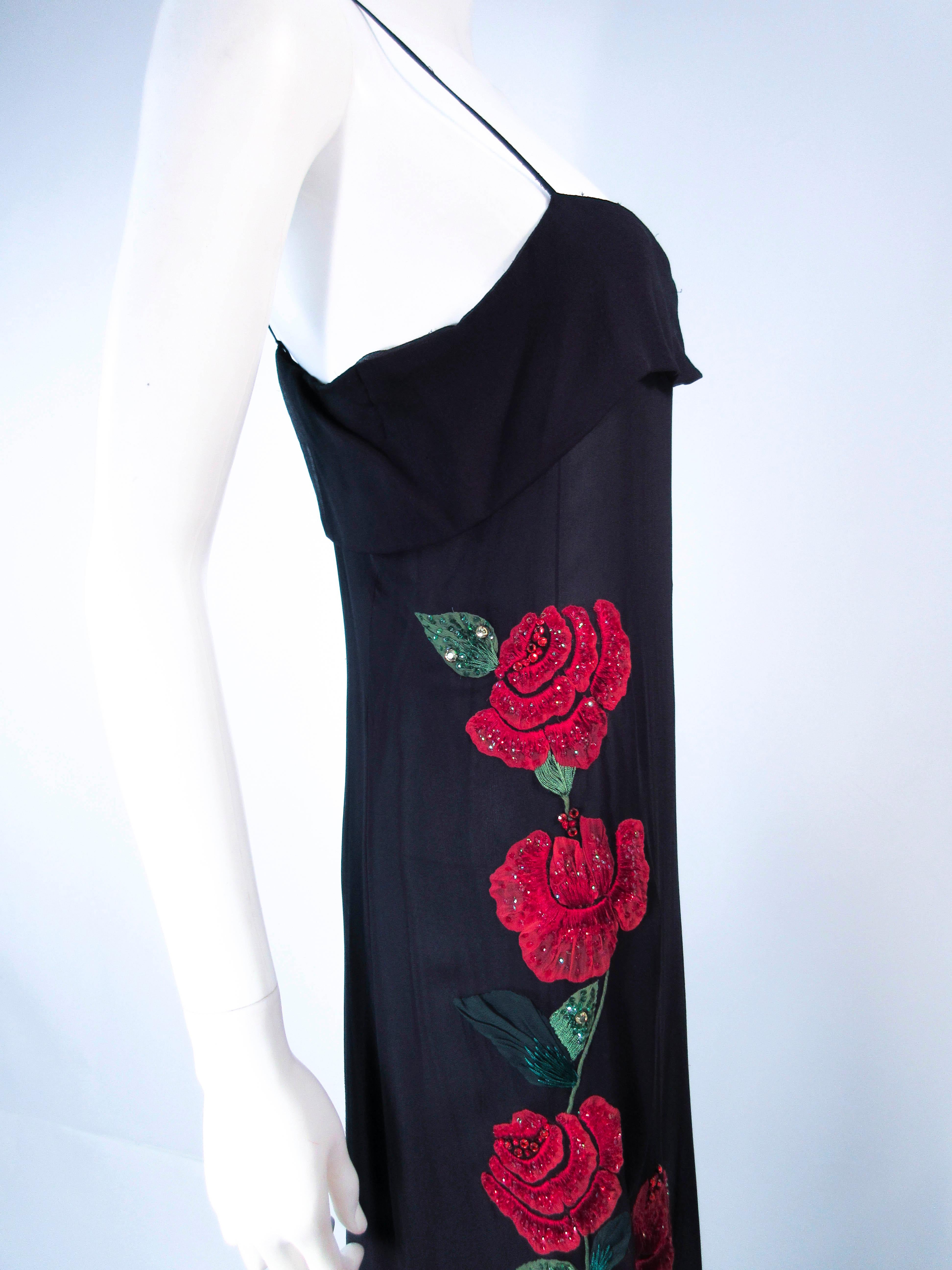 BLUEMARINE Black Silk Chiffon Rose Applique Maxi Dress Size S/M  For Sale 3