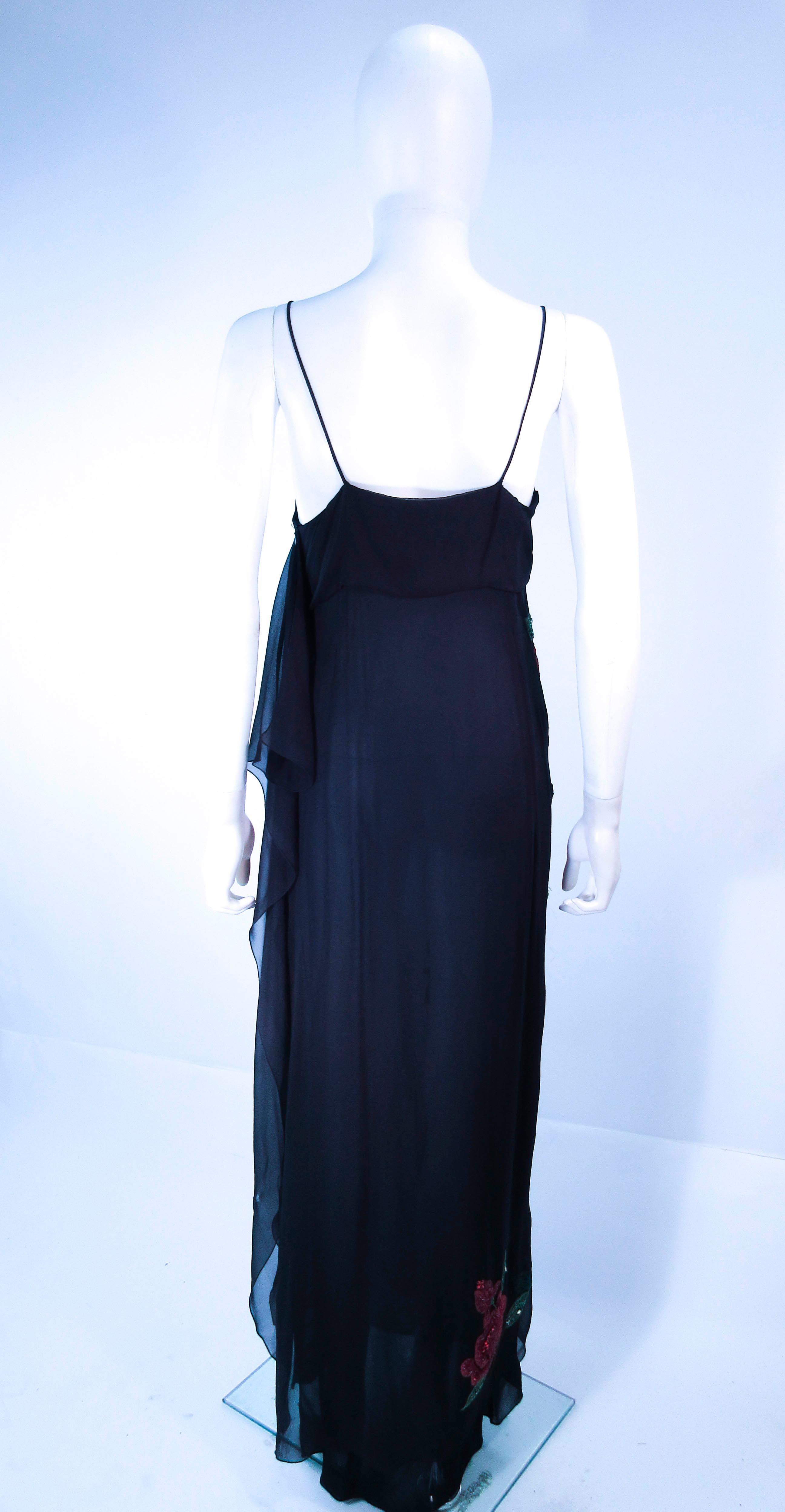 BLUEMARINE Black Silk Chiffon Rose Applique Maxi Dress Size S/M  For Sale 4