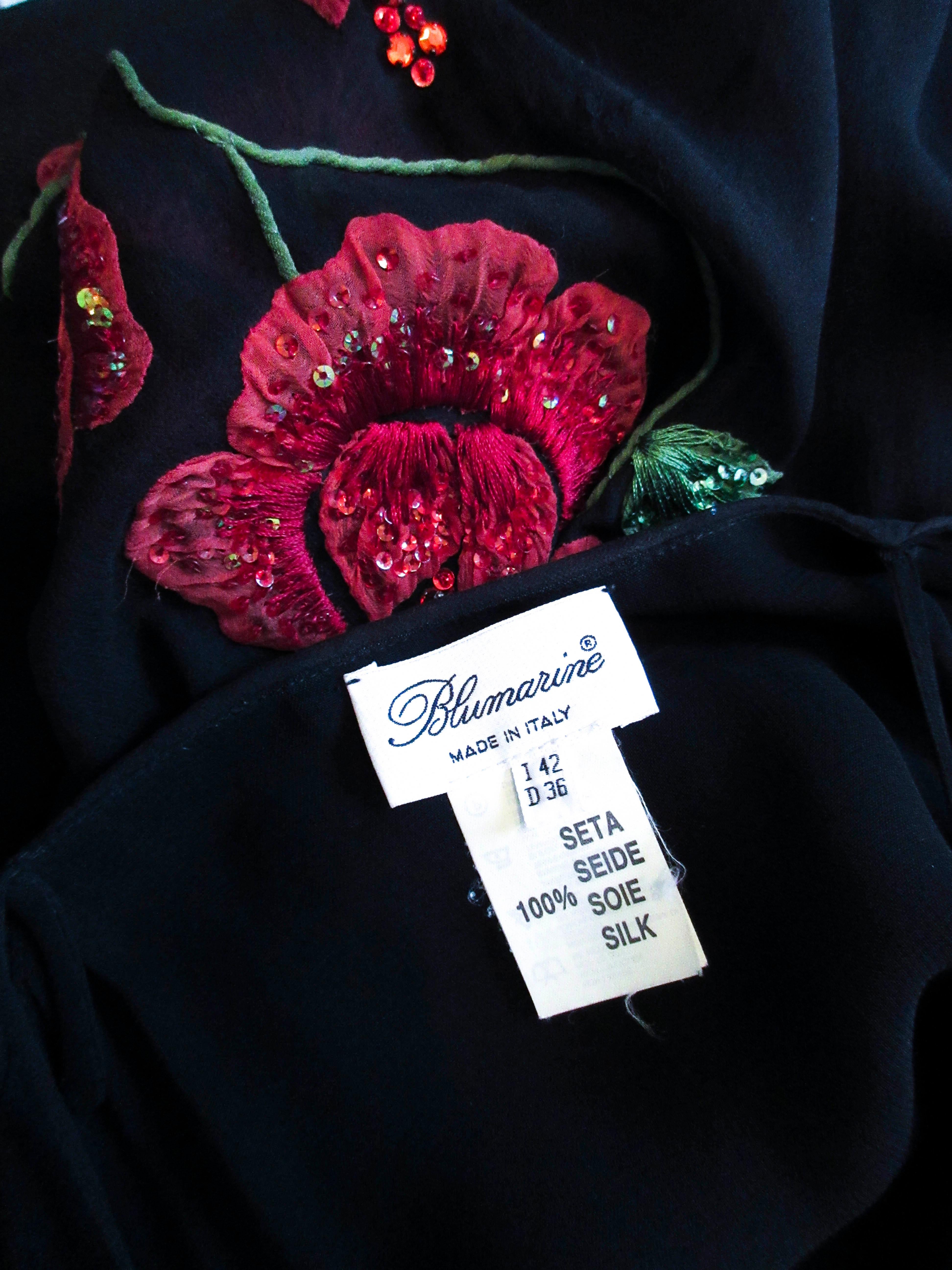 BLUEMARINE Black Silk Chiffon Rose Applique Maxi Dress Size S/M  For Sale 5