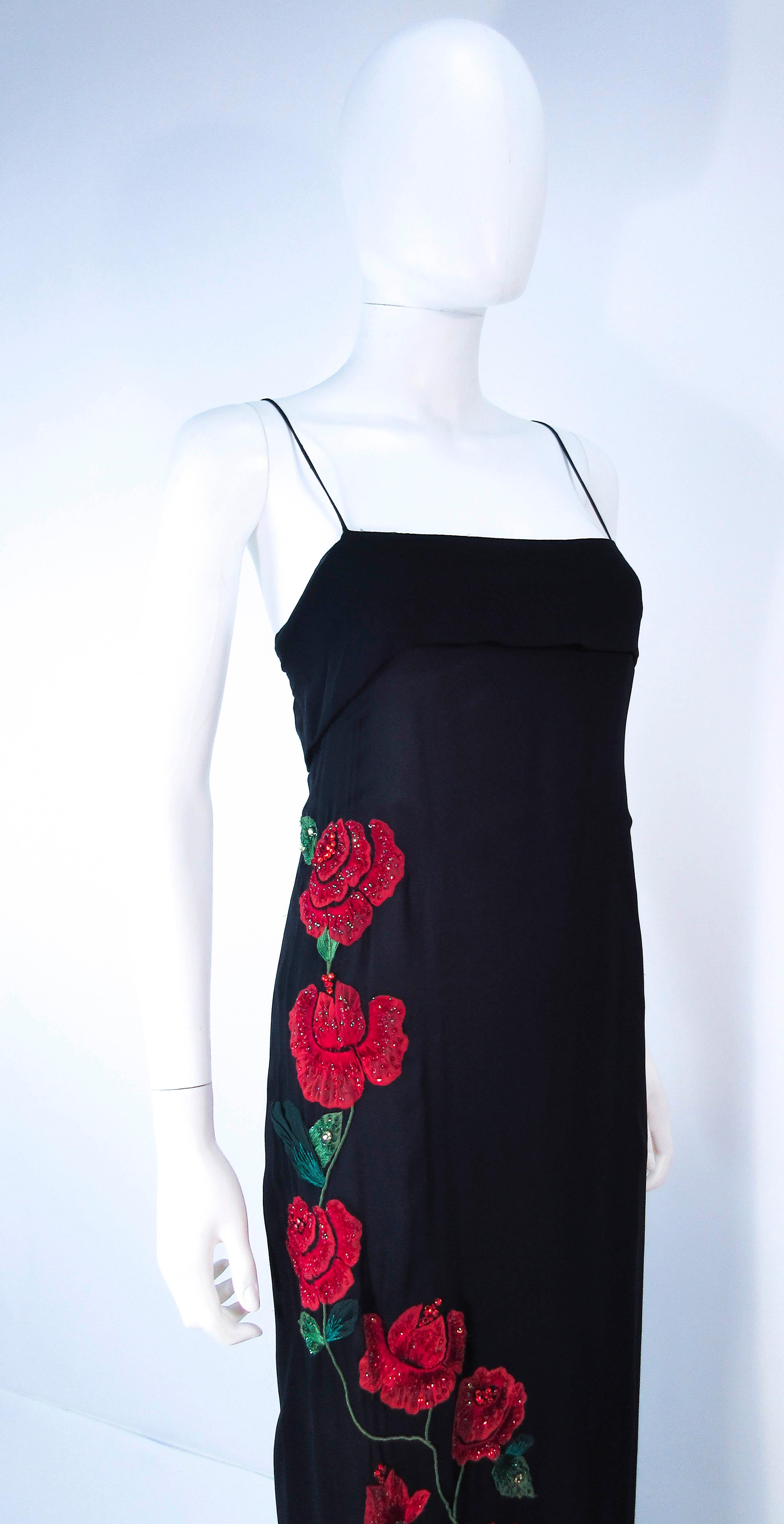 Women's BLUEMARINE Black Silk Chiffon Rose Applique Maxi Dress Size S/M  For Sale