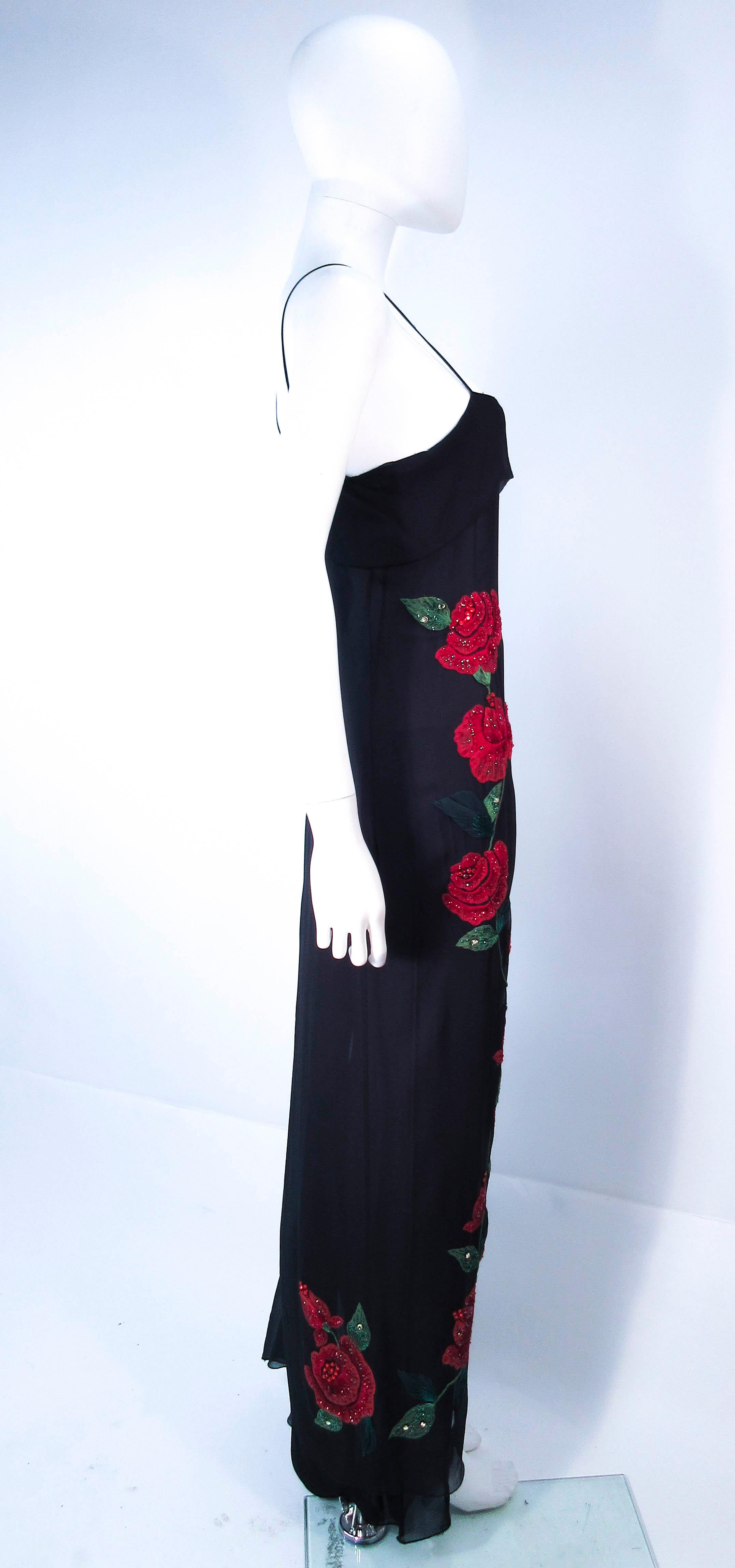 BLUEMARINE Black Silk Chiffon Rose Applique Maxi Dress Size S/M  For Sale 1