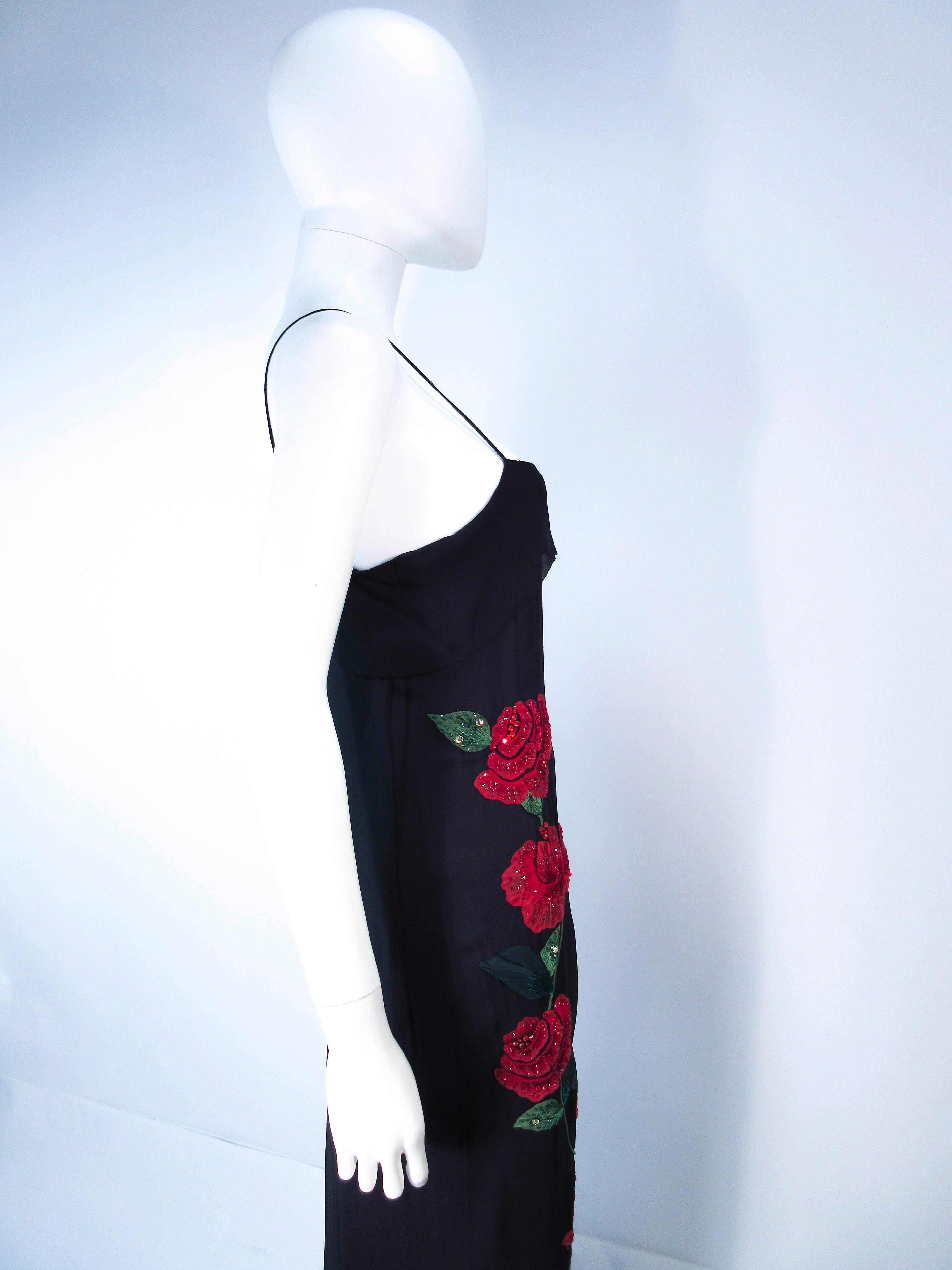 BLUEMARINE Black Silk Chiffon Rose Applique Maxi Dress Size S/M  For Sale 2
