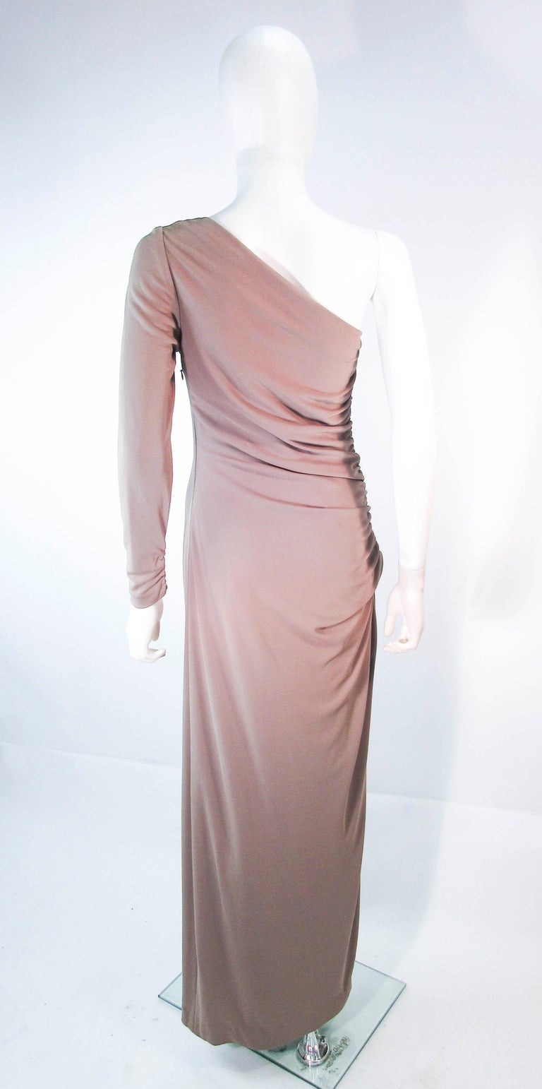 'H' HALSTON Taupe One Shoulder Ruched Gown Size 6 8 at 1stDibs | h by ...