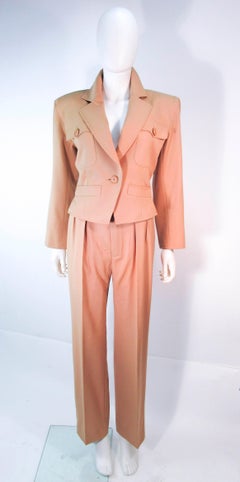 YVES SAINT LAURENT 3PC Skirt & Trouser Khaki Suit Size 36 38