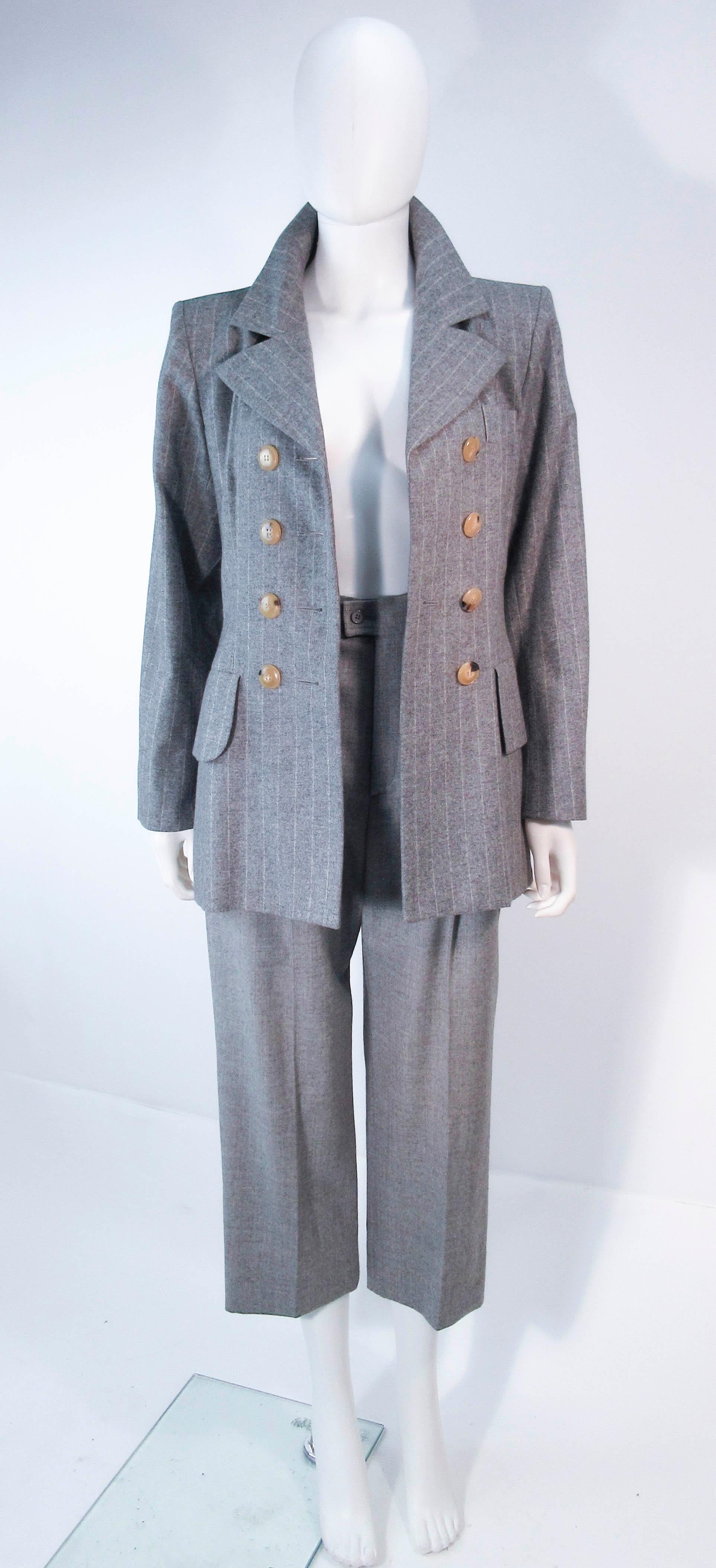 Women's YVES SAINT LAURENT Grey Wool Pinstripe Cropped Trouser Set Size 40 For Sale