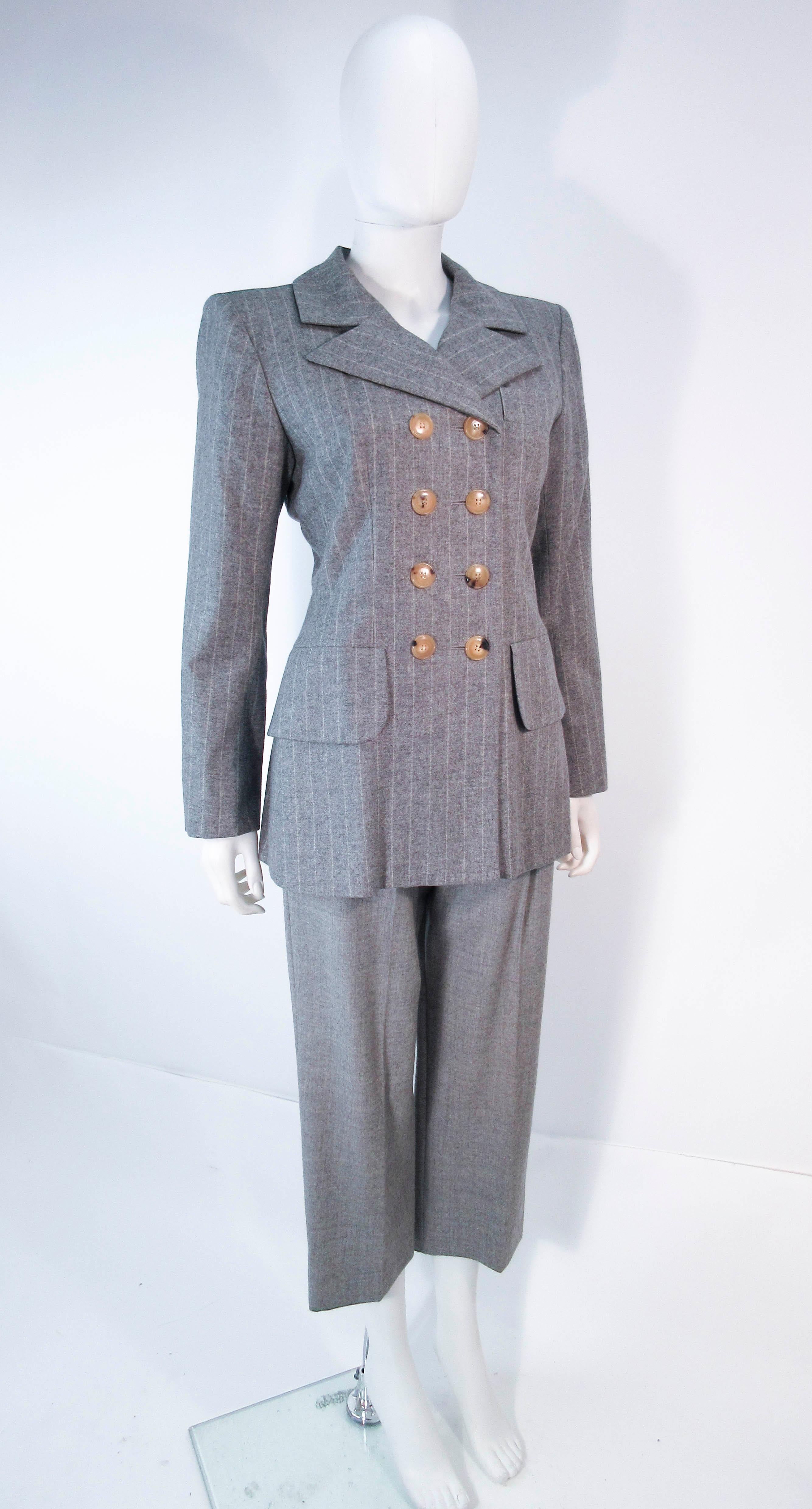 YVES SAINT LAURENT Grey Wool Pinstripe Cropped Trouser Set Size 40 For Sale 1