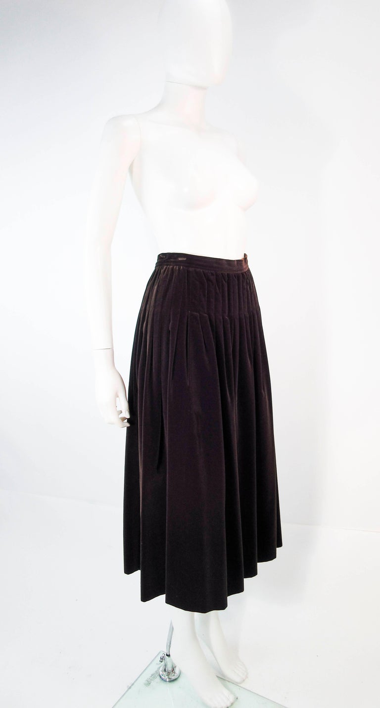 YVES SAINT LAURENT Brown Velvet Pleated Flare Skirt Size 36 For Sale at ...