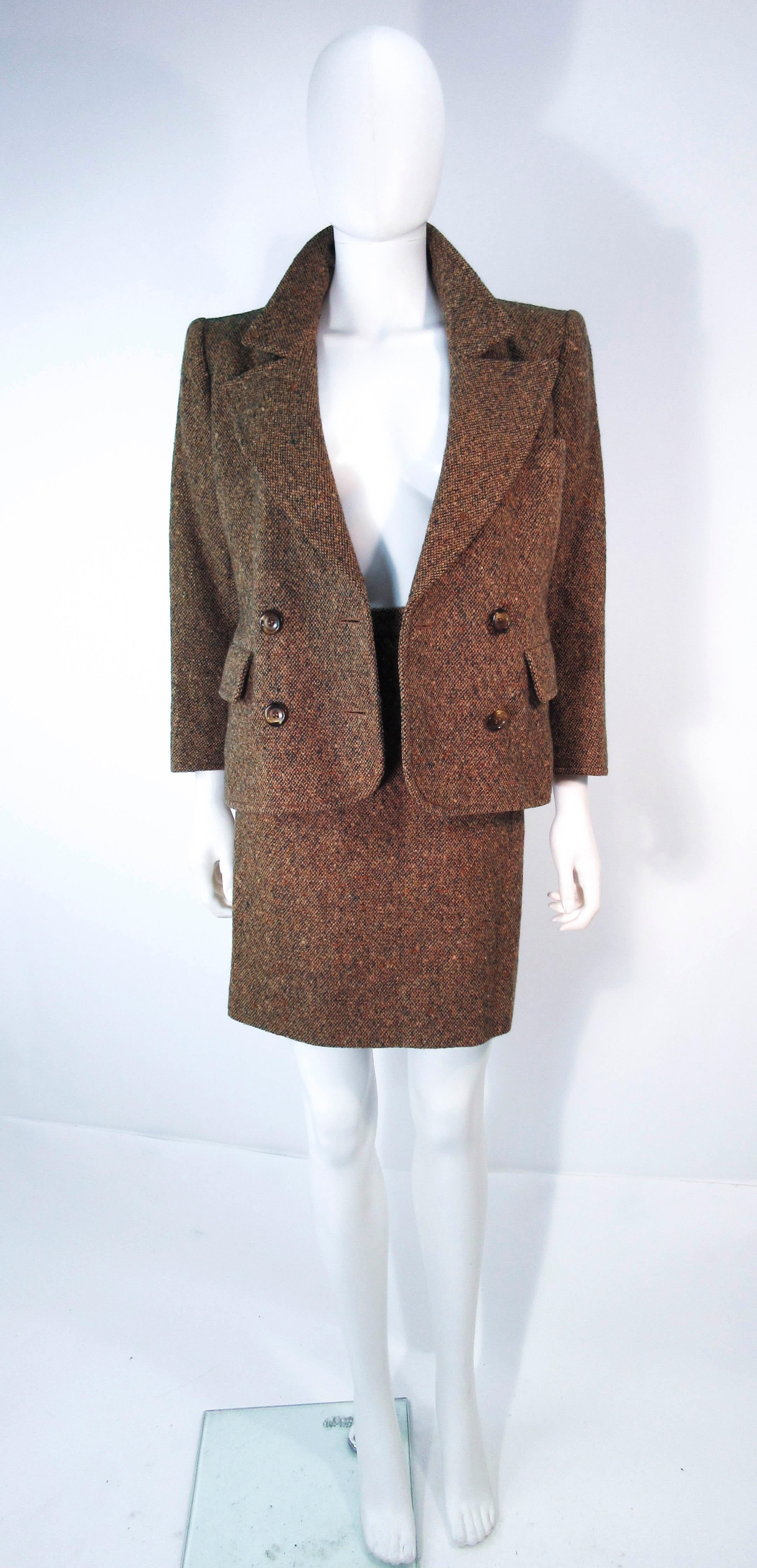 YVES SAINT LAURENT 1970's Brown & Green Skirt Suit Size 4 6 In Excellent Condition For Sale In Los Angeles, CA