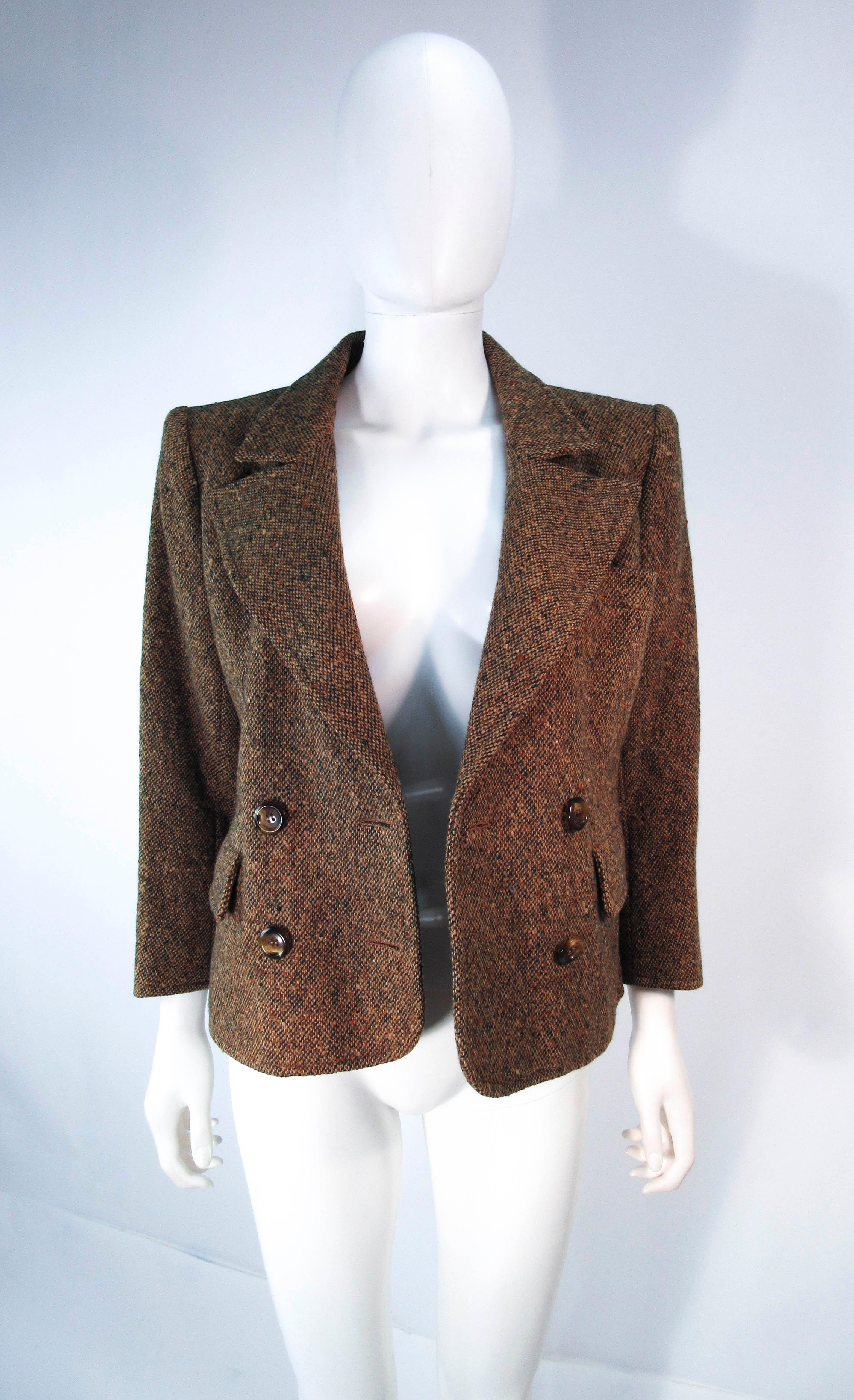 YVES SAINT LAURENT 1970's Brown & Green Skirt Suit Size 4 6 For Sale 13