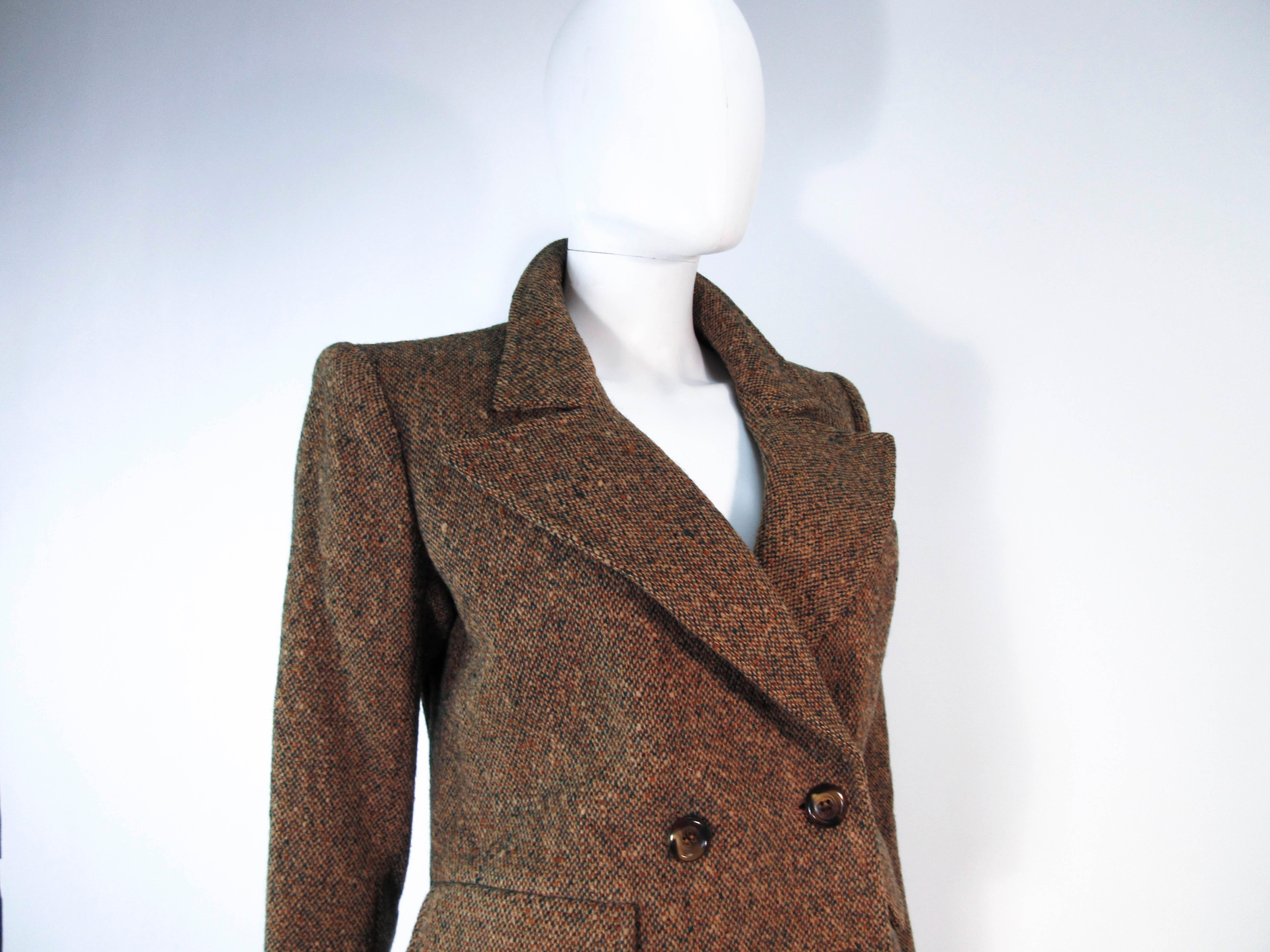 YVES SAINT LAURENT 1970's Brown & Green Skirt Suit Size 4 6 For Sale 4