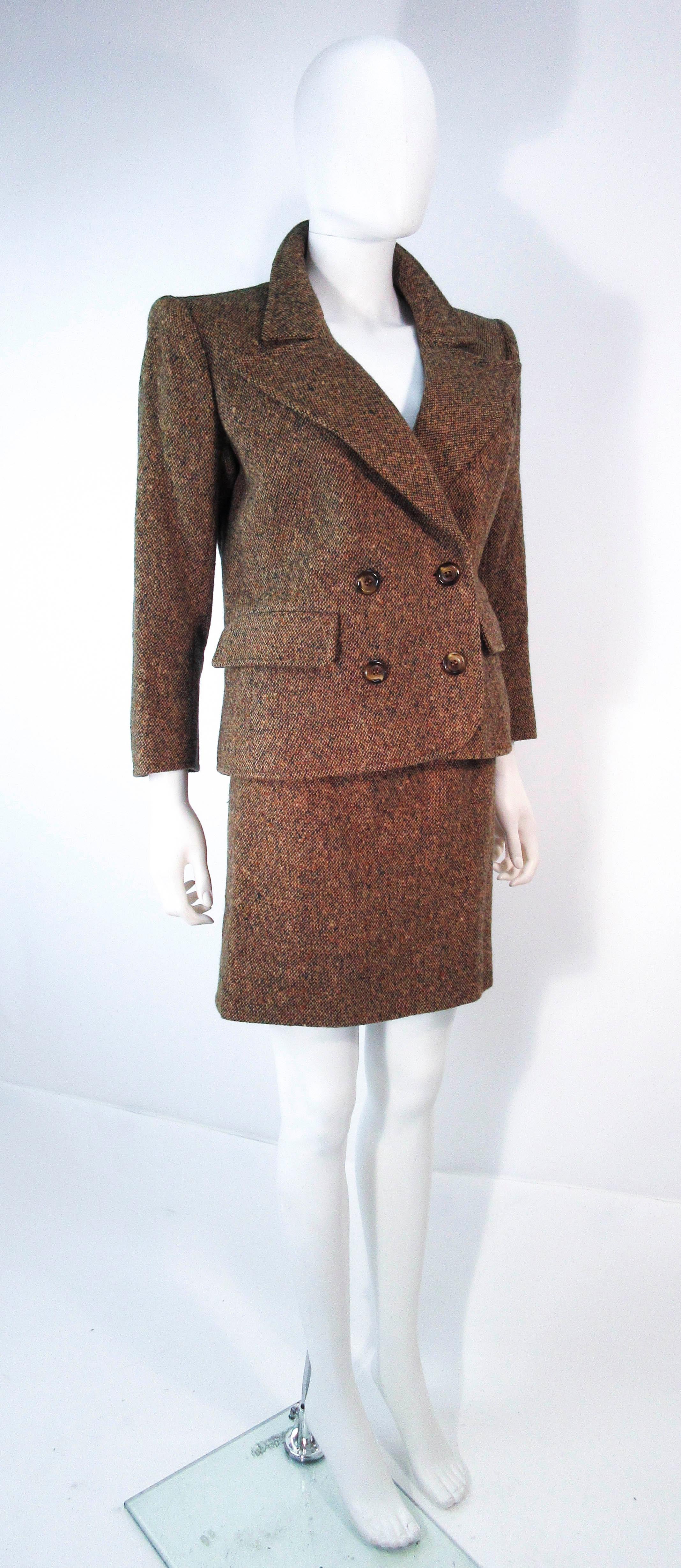 YVES SAINT LAURENT 1970's Brown & Green Skirt Suit Size 4 6 For Sale 2