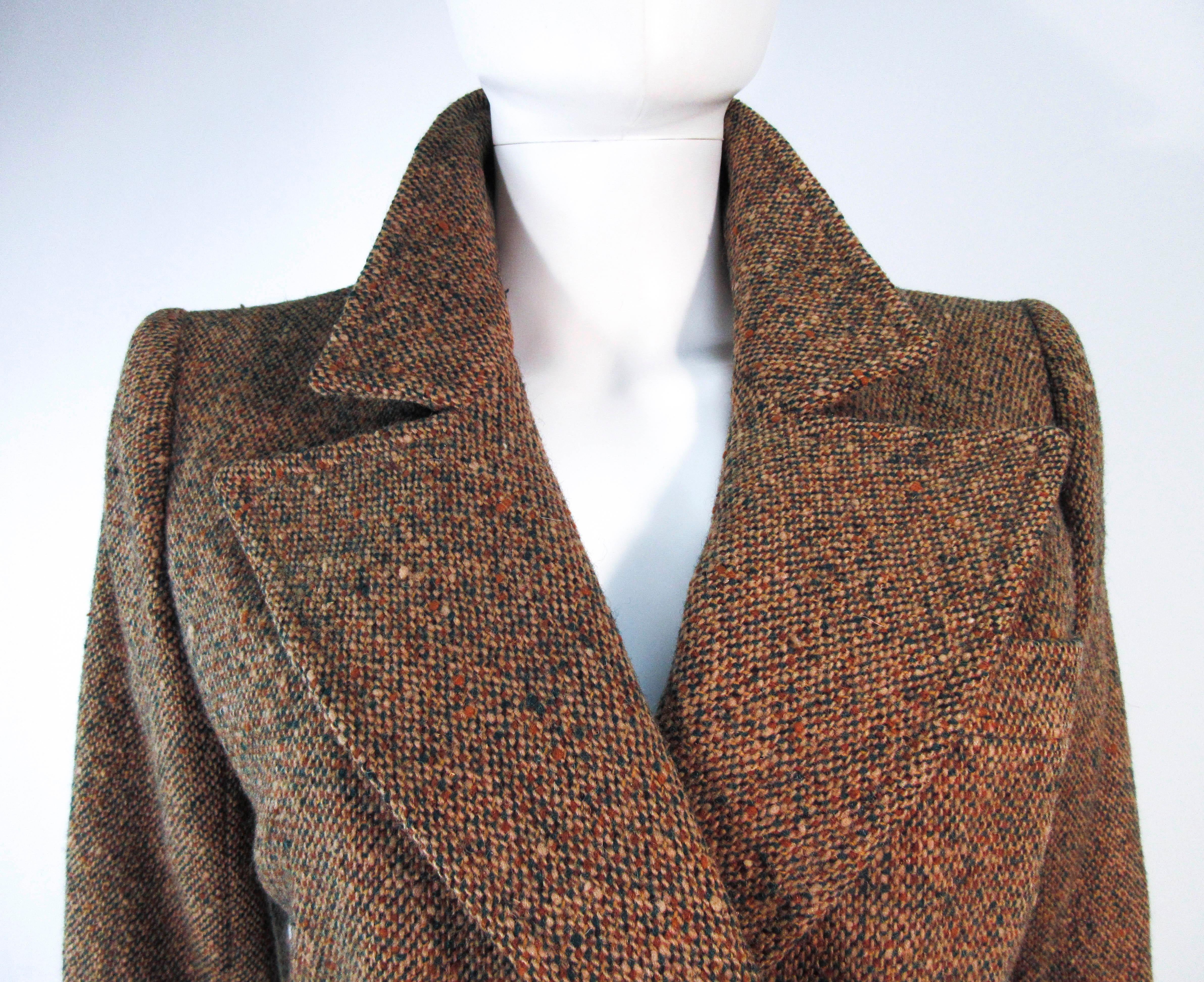 YVES SAINT LAURENT 1970's Brown & Green Skirt Suit Size 4 6 For Sale 1