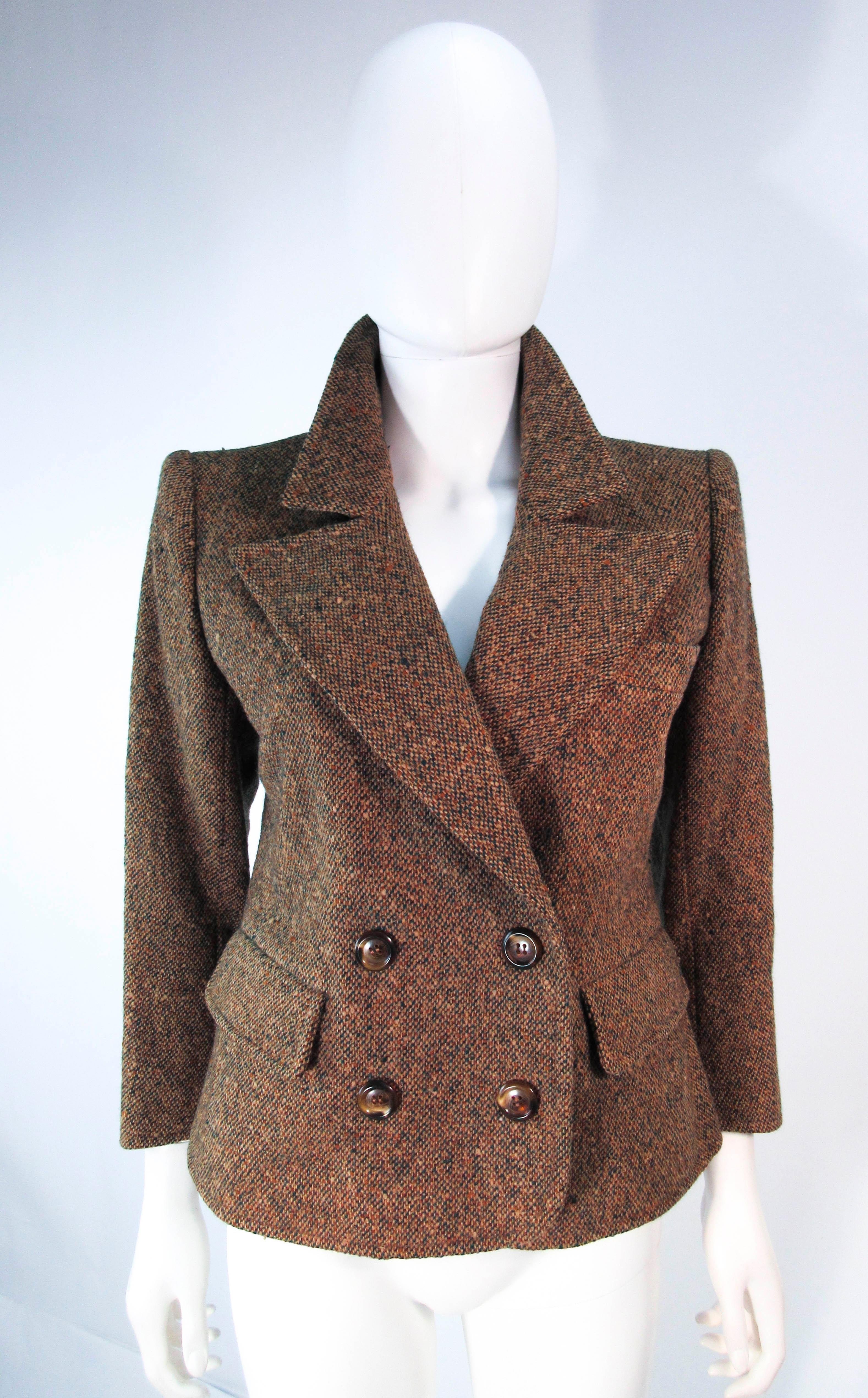 YVES SAINT LAURENT 1970's Brown & Green Skirt Suit Size 4 6 For Sale 11