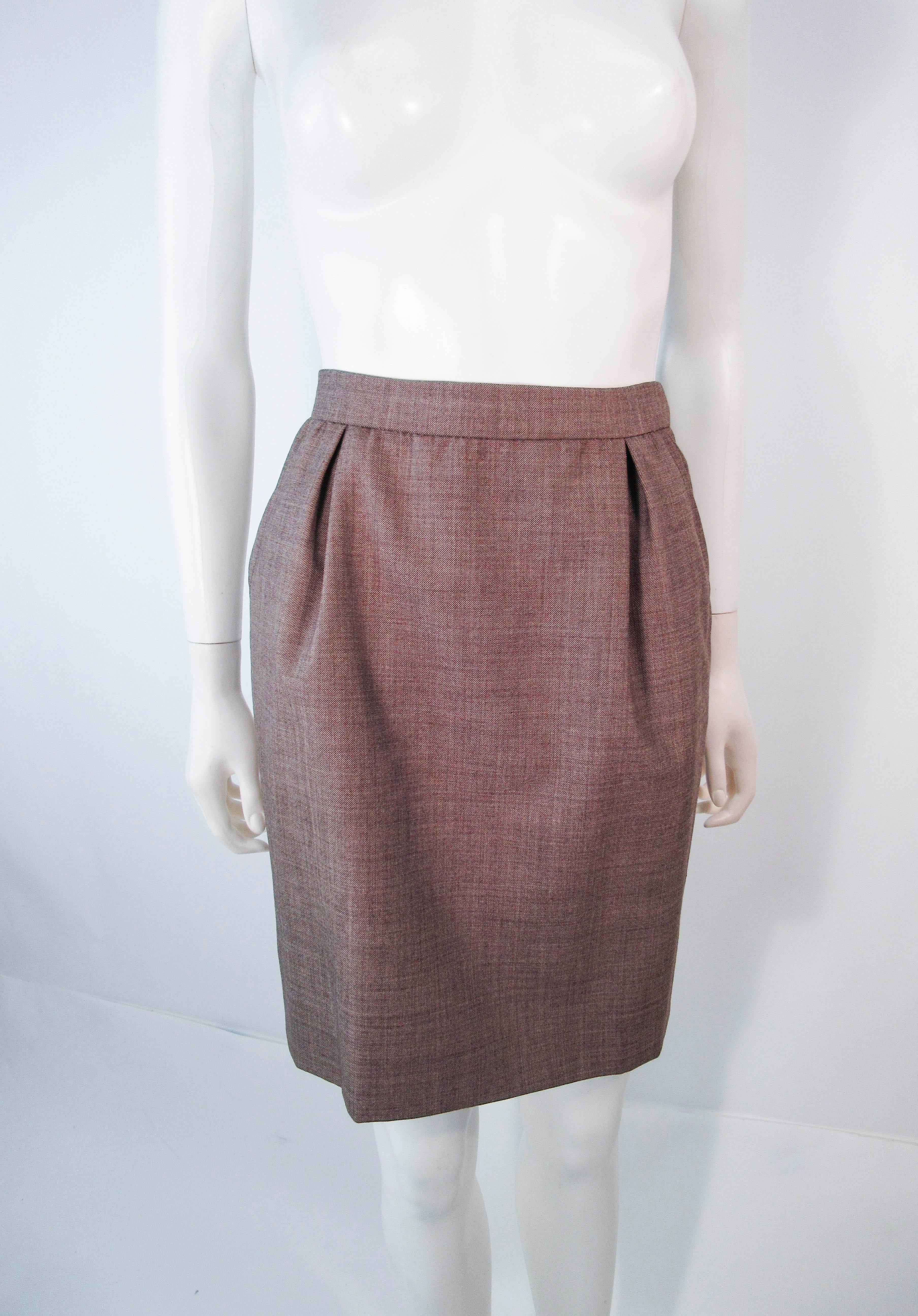 YVES SAINT LAURENT 1970's Brown Skirt Suit Size 4 6 9