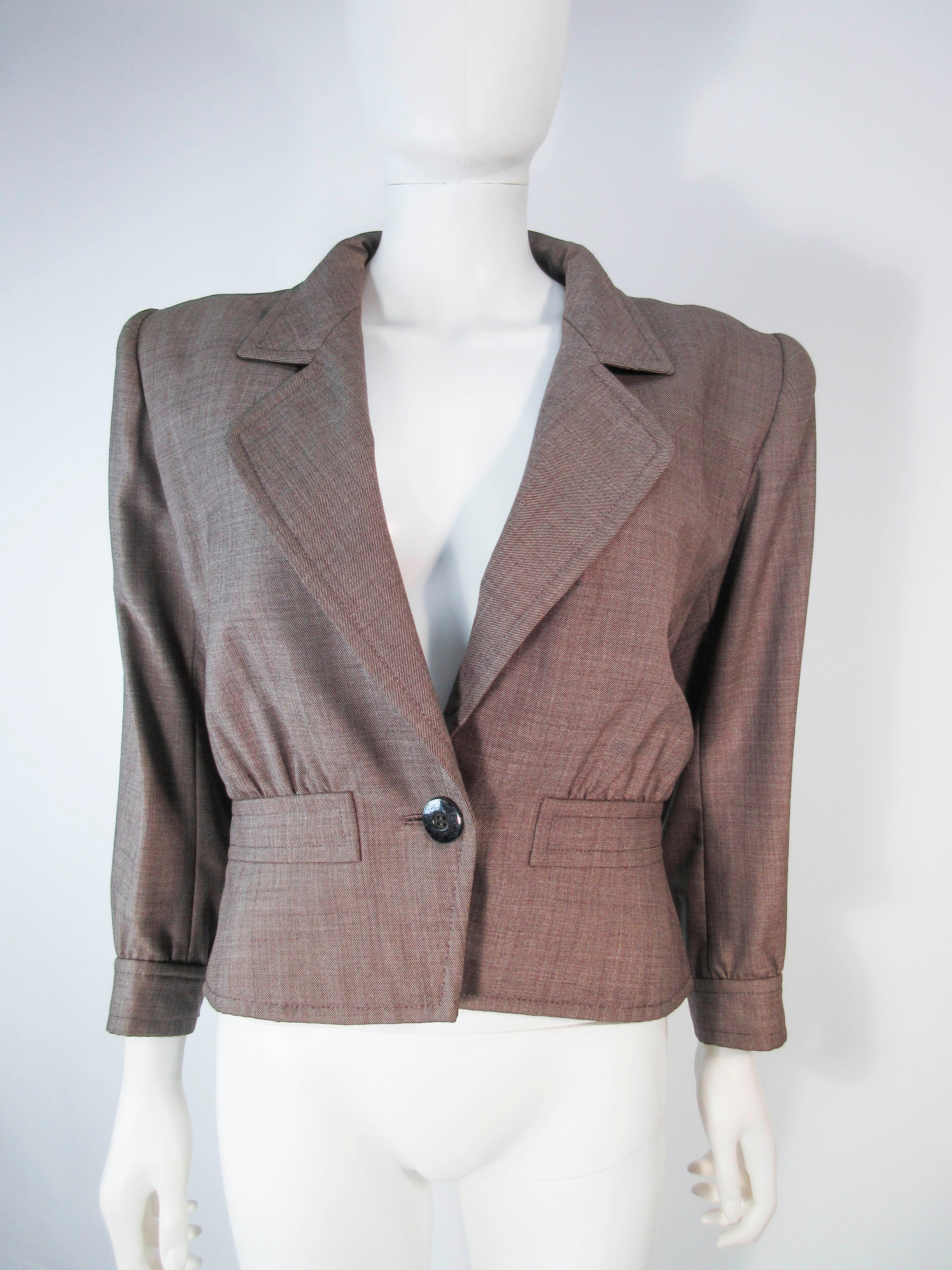YVES SAINT LAURENT 1970's Brown Skirt Suit Size 4 6 7