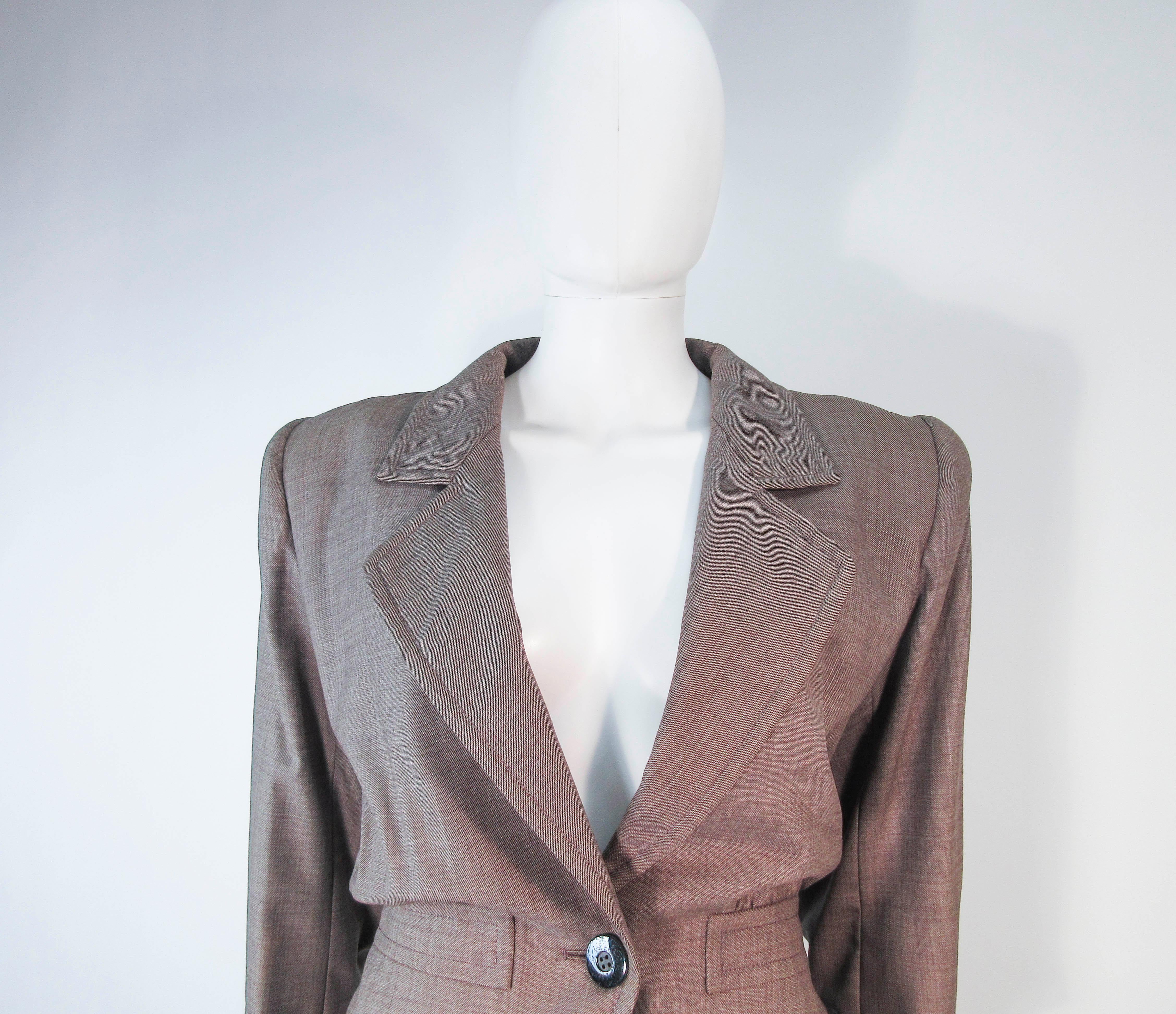 Gray YVES SAINT LAURENT 1970's Brown Skirt Suit Size 4 6