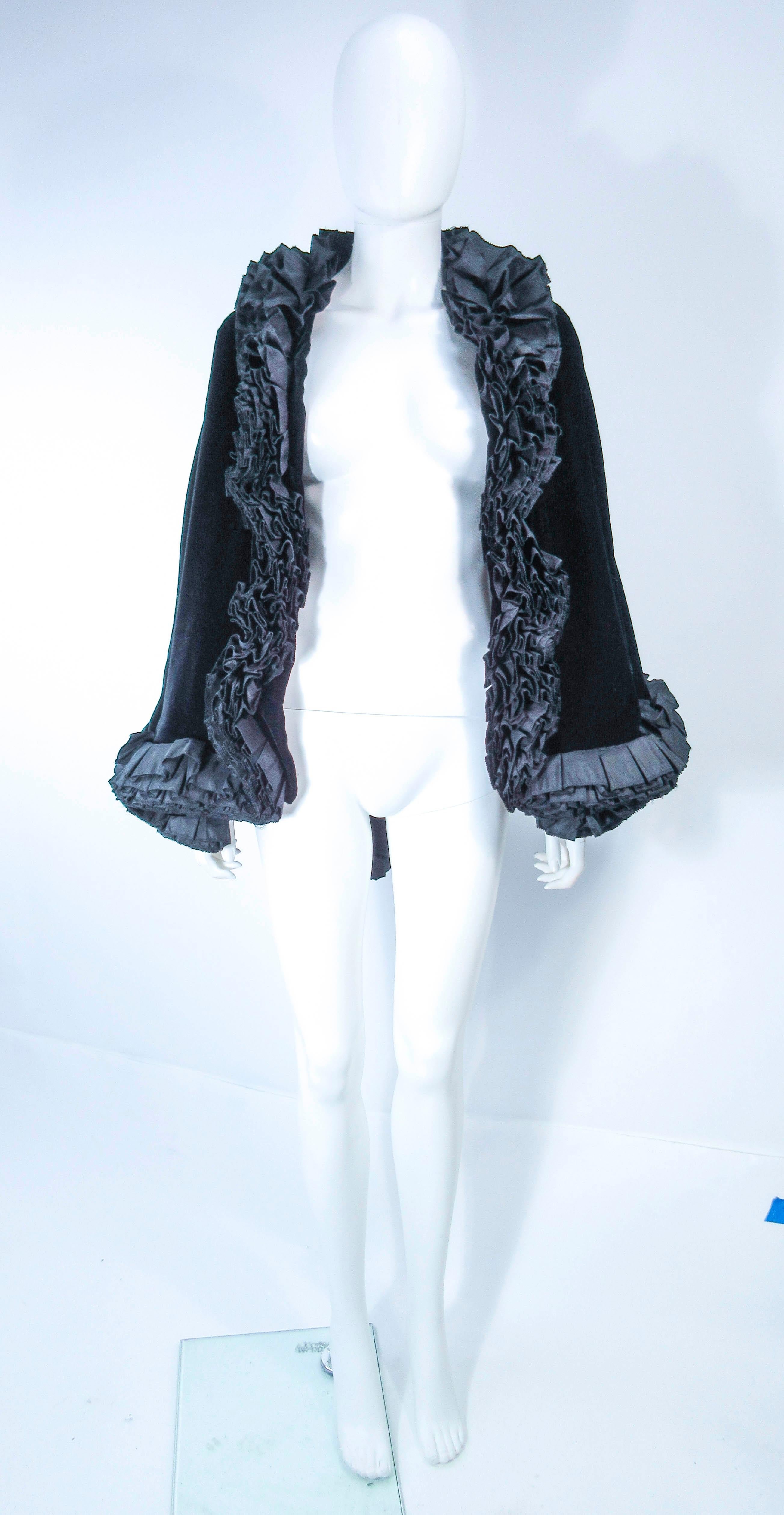 MAXIMILLIAN Black Velvet Cape with Cascading Ruffle Trim  In Excellent Condition In Los Angeles, CA