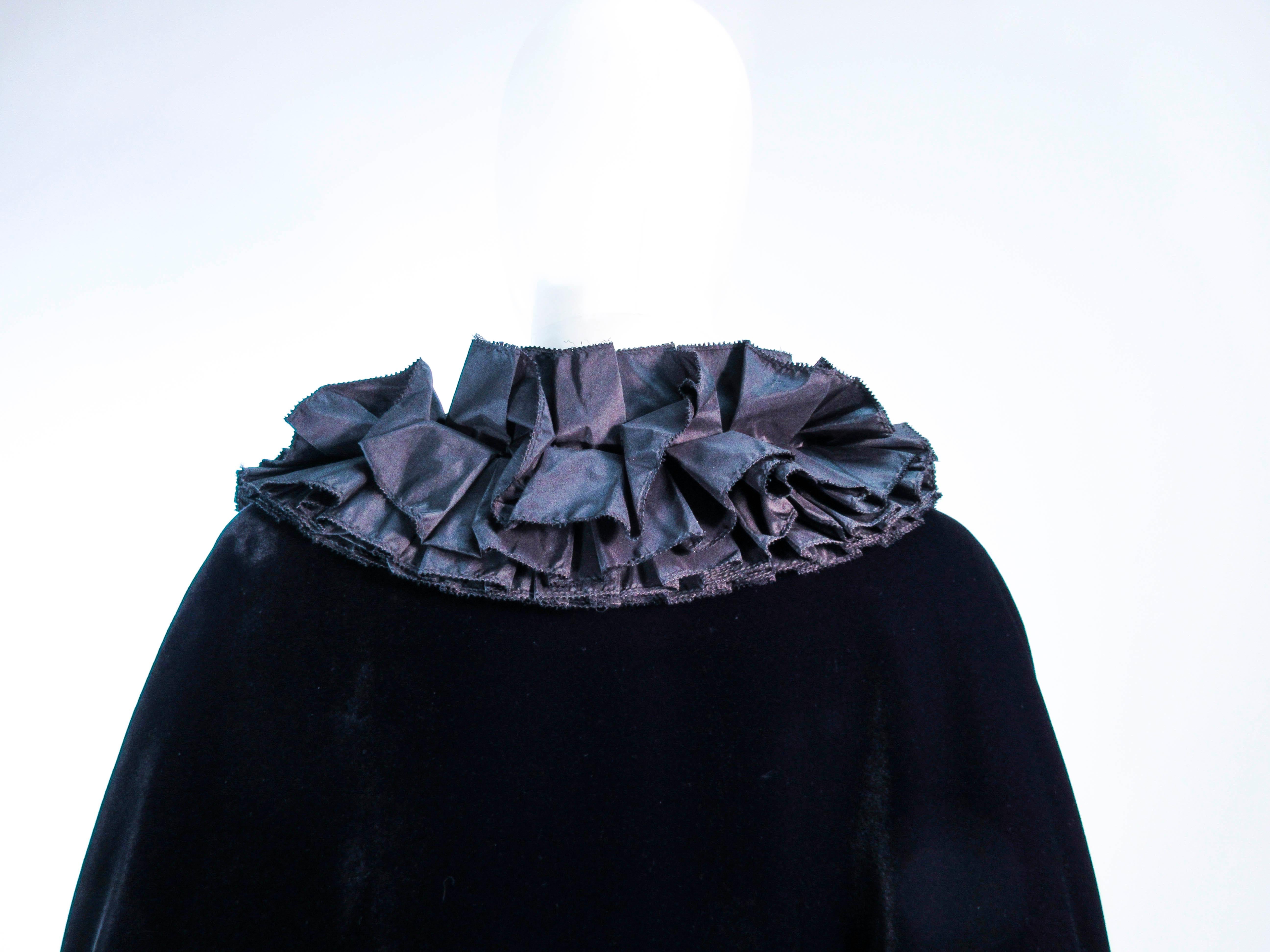 MAXIMILLIAN Black Velvet Cape with Cascading Ruffle Trim  5