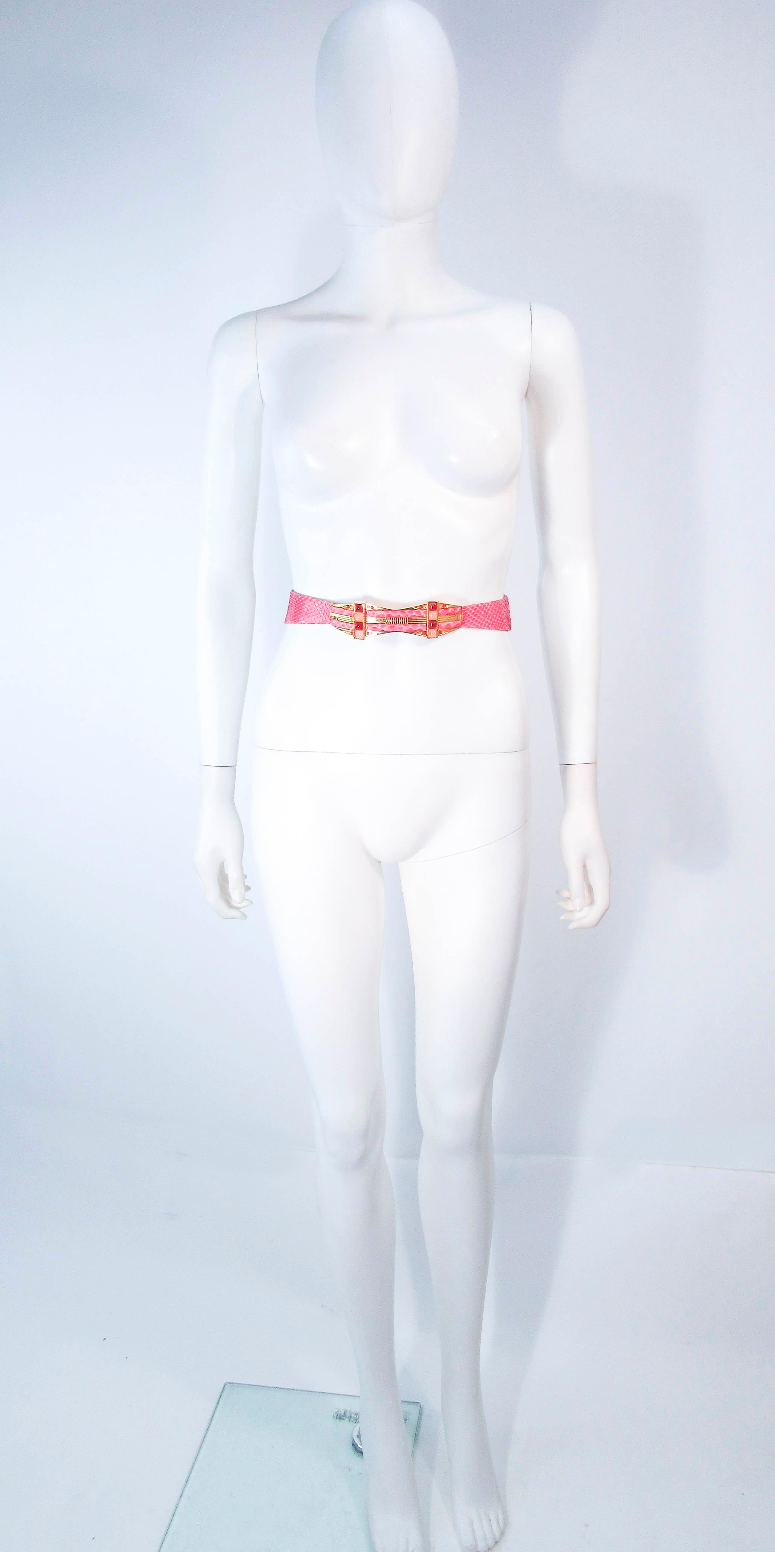 JUDITH LEIBER Pink Snakeskin Belt with Gold Hardware Adjustable In Excellent Condition In Los Angeles, CA