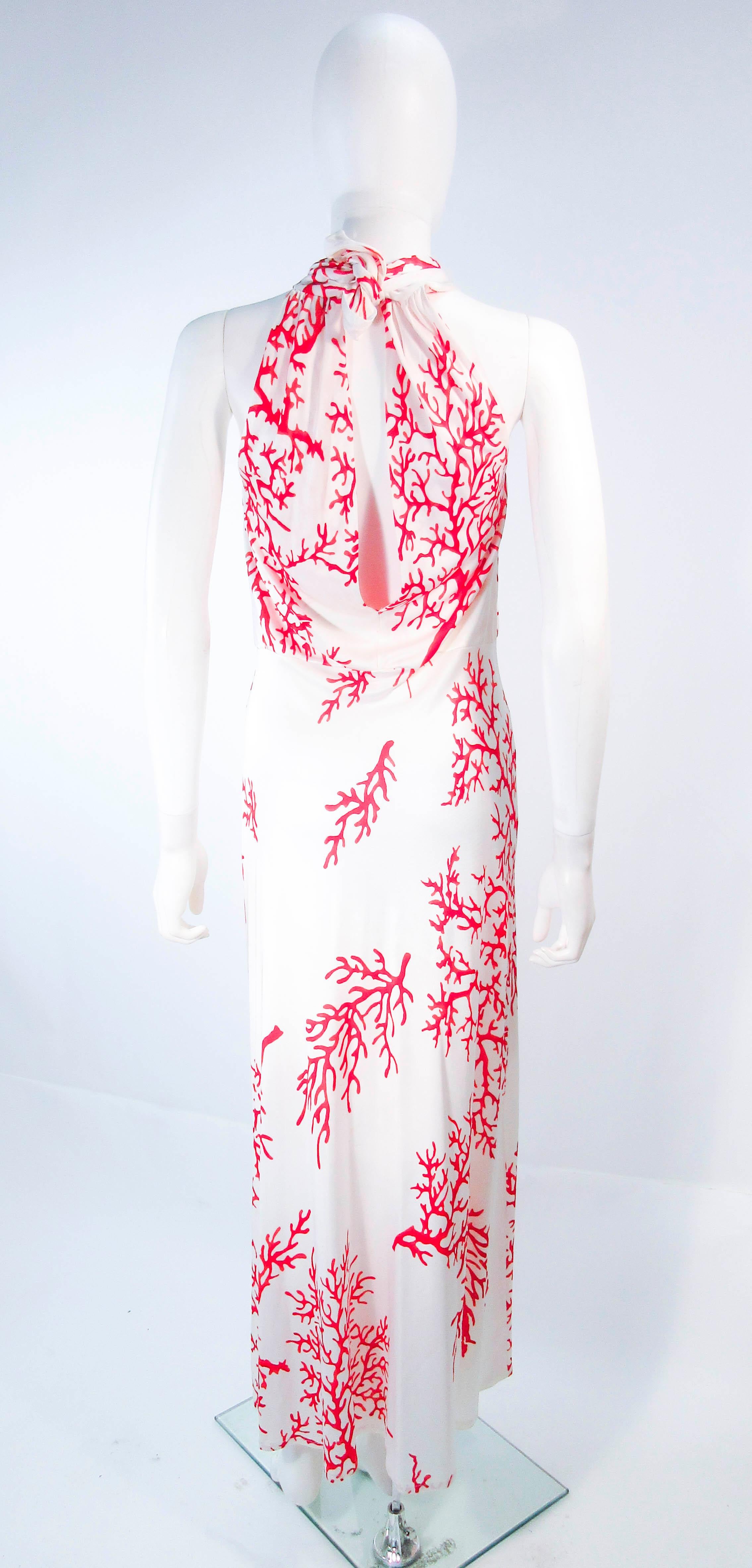 VALENTINO White with Red Coral Pattern Criss Cross Jersey Halter Dress Size 42 For Sale 2