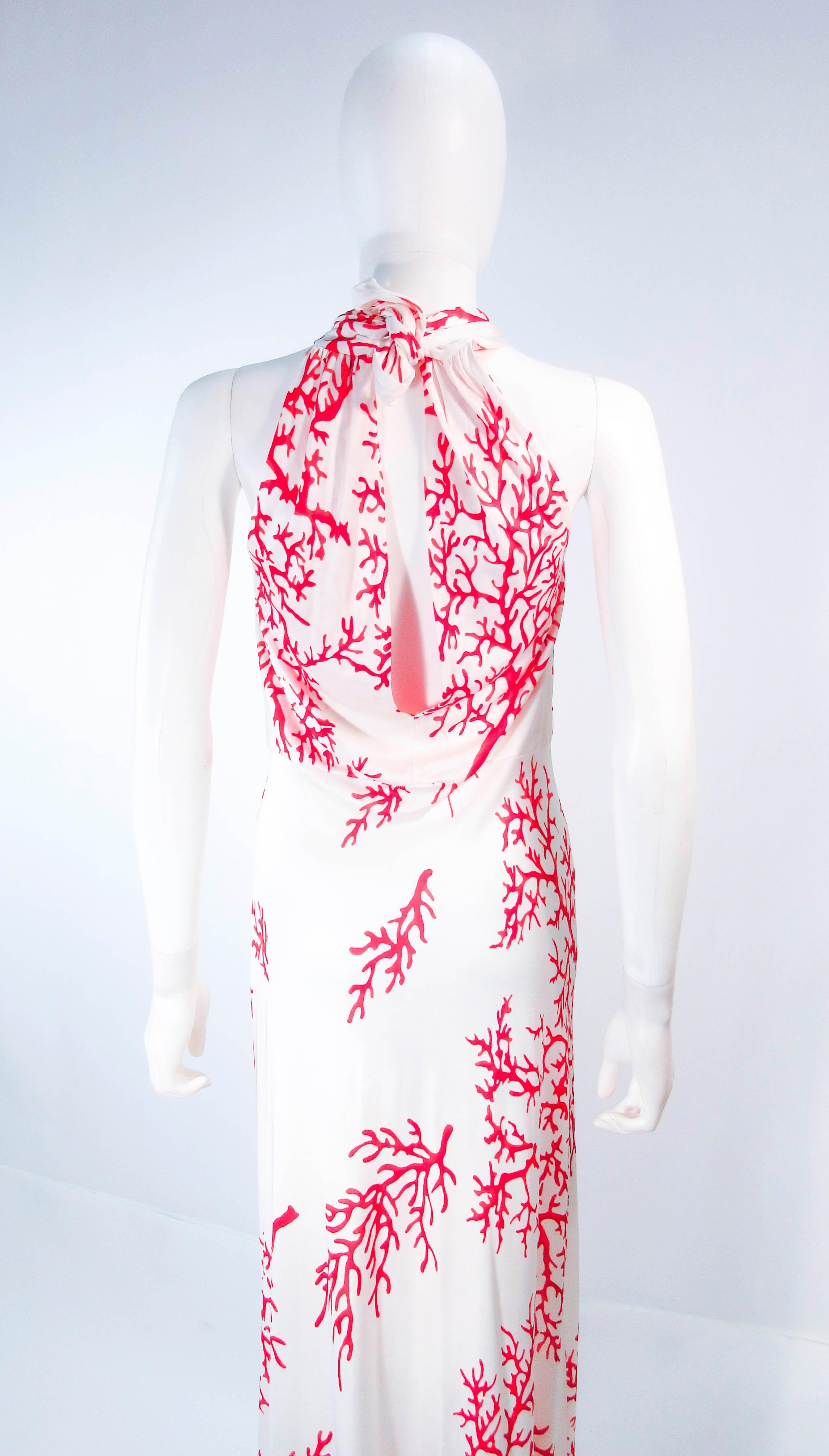 VALENTINO White with Red Coral Pattern Criss Cross Jersey Halter Dress Size 42 For Sale 3