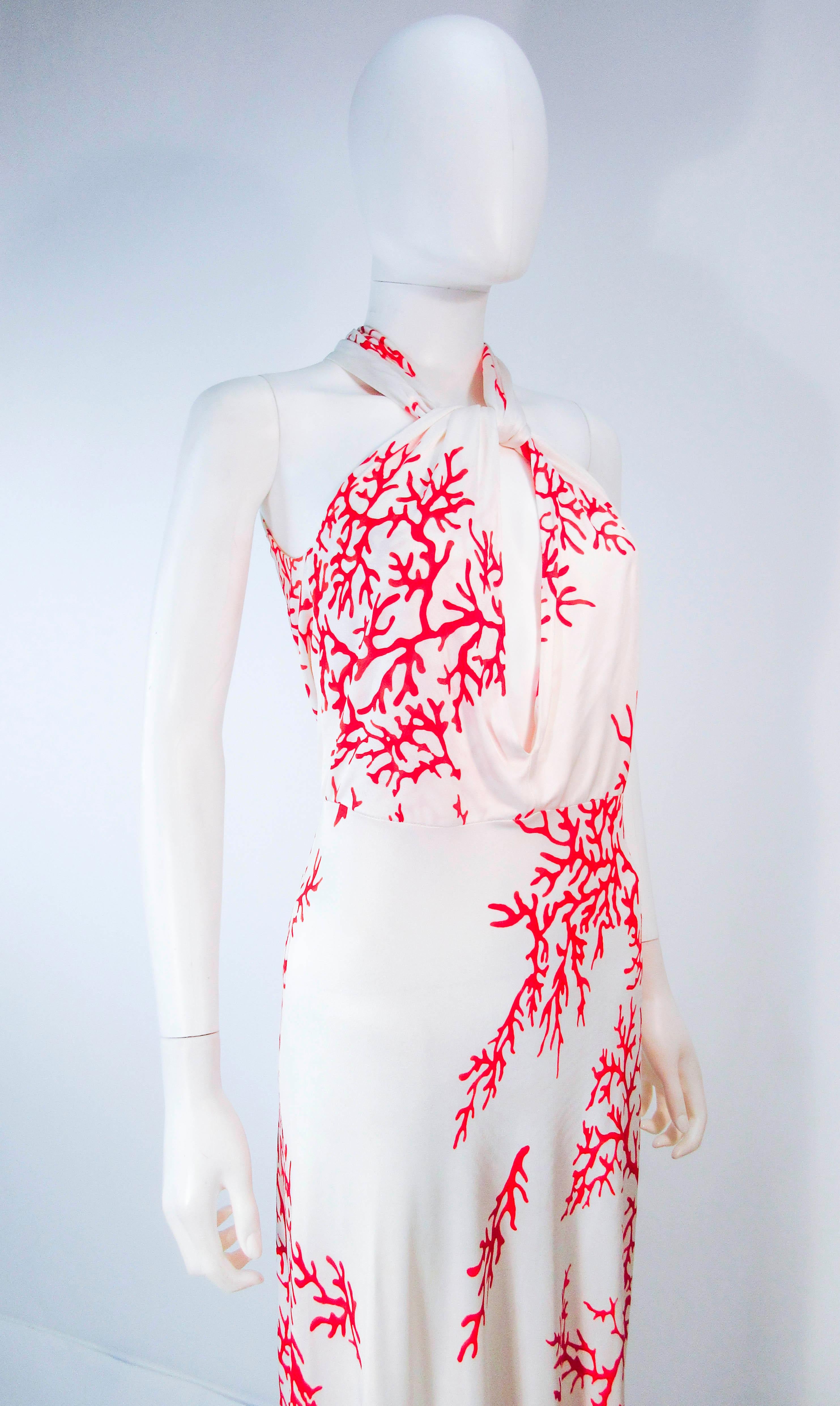 Beige VALENTINO White with Red Coral Pattern Criss Cross Jersey Halter Dress Size 42 For Sale