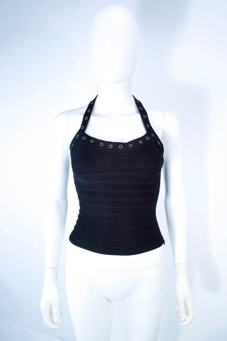 HERVE LEGER Black Elastic Halter Top with Gold Grommets Size XS For ...