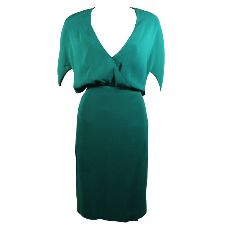 Valentino Green Silk Cocktail Dress with Plunge Neckline Size 8 For ...