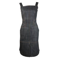 Vintage Alaia Flared Denim Zipper Dress Size Small