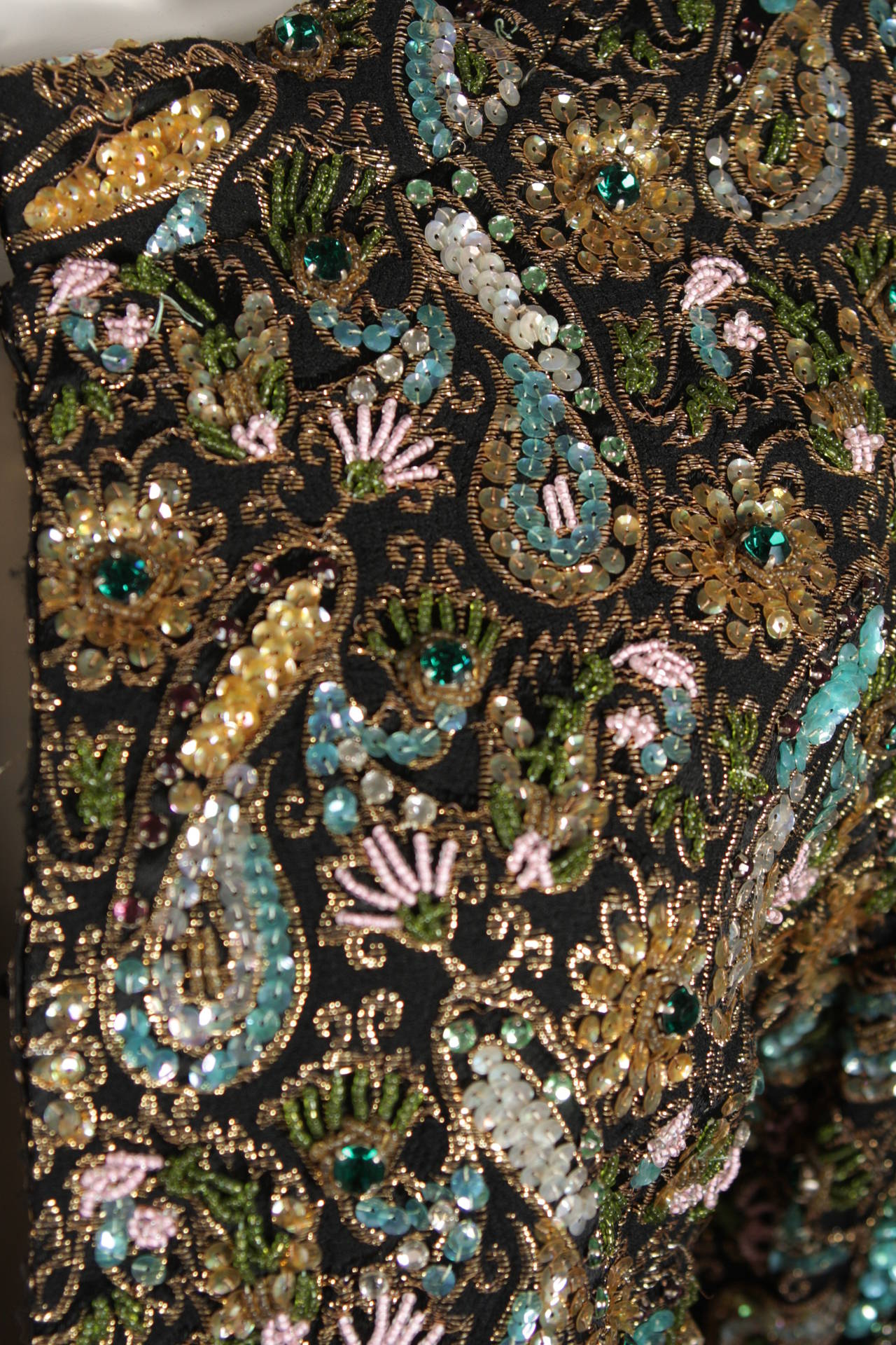 Black Diane Imports Multi Colored Hand Beaded Sequin Embroidered Jacket Size Medium For Sale