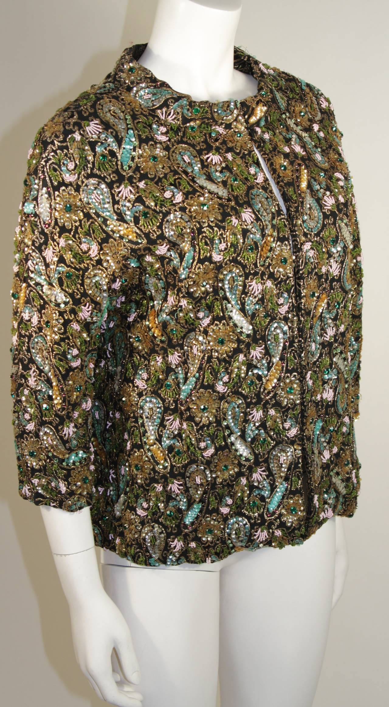 Diane Imports Multi Colored Hand Beaded Sequin Embroidered Jacket Size ...