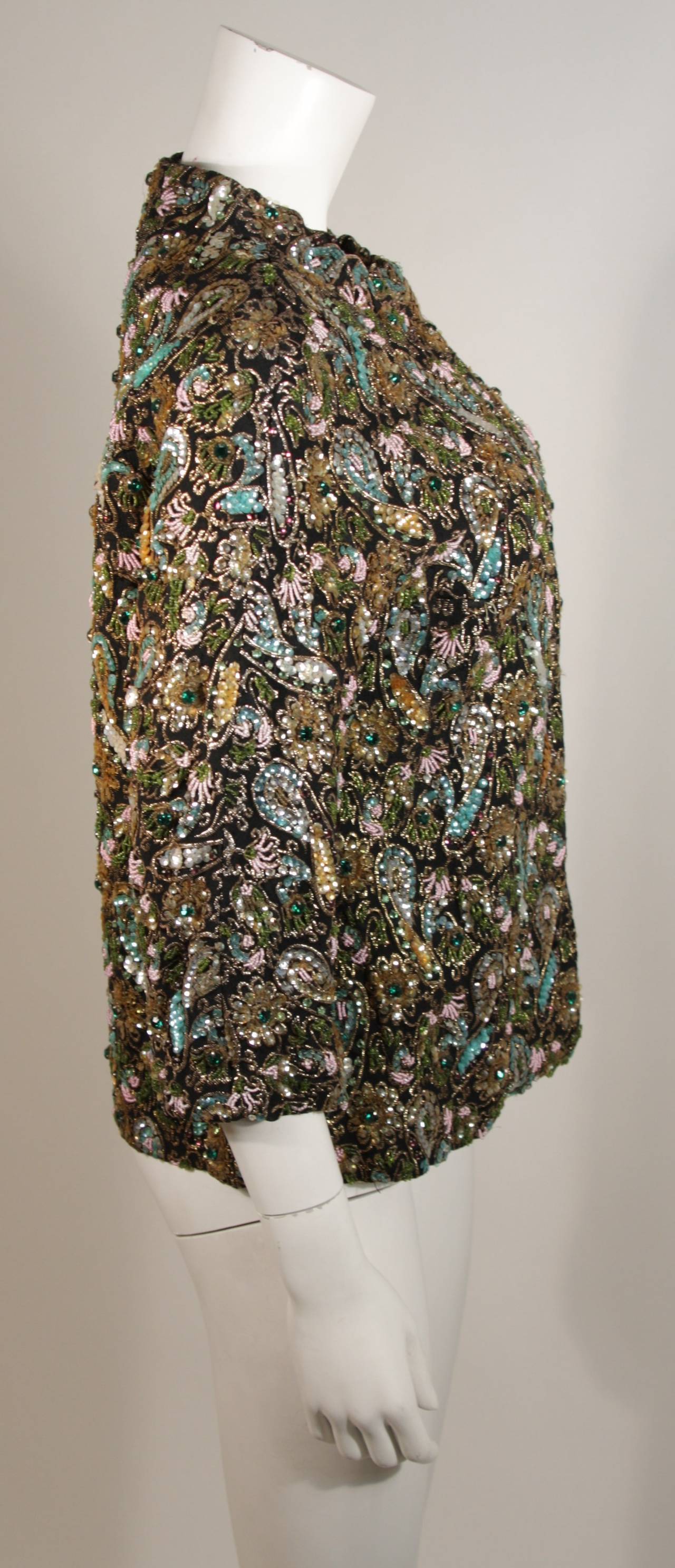 Women's Diane Imports Multi Colored Hand Beaded Sequin Embroidered Jacket Size Medium For Sale