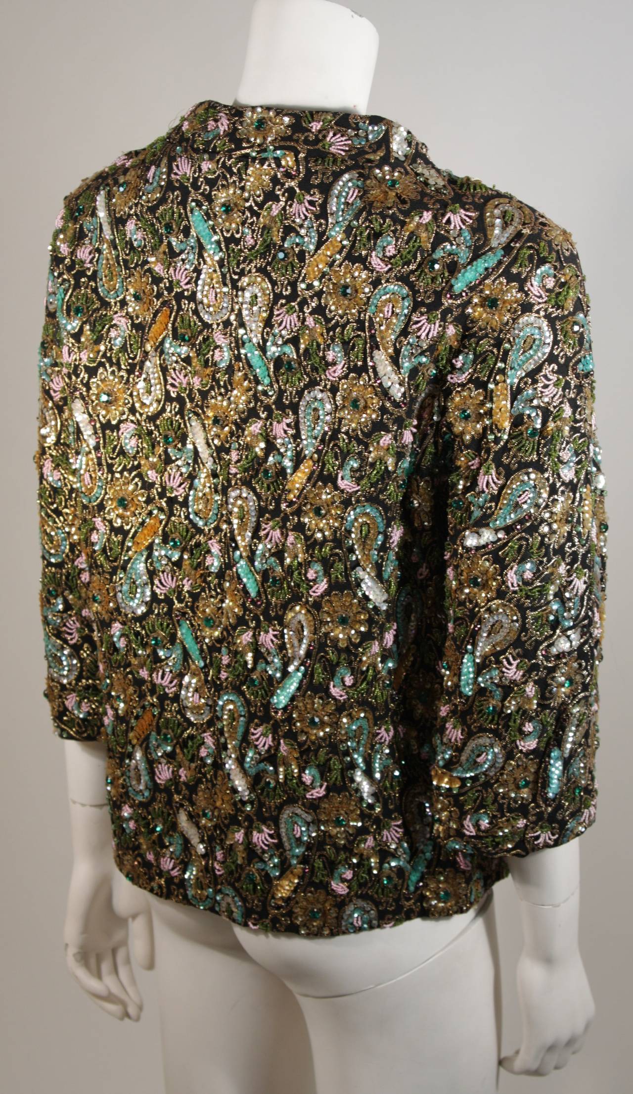 Diane Imports Multi Colored Hand Beaded Sequin Embroidered Jacket Size Medium For Sale 1