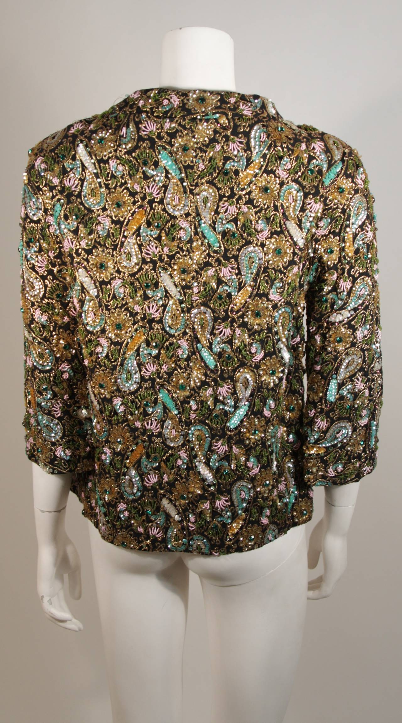 Diane Imports Multi Colored Hand Beaded Sequin Embroidered Jacket Size  Medium For Sale at 1stDibs