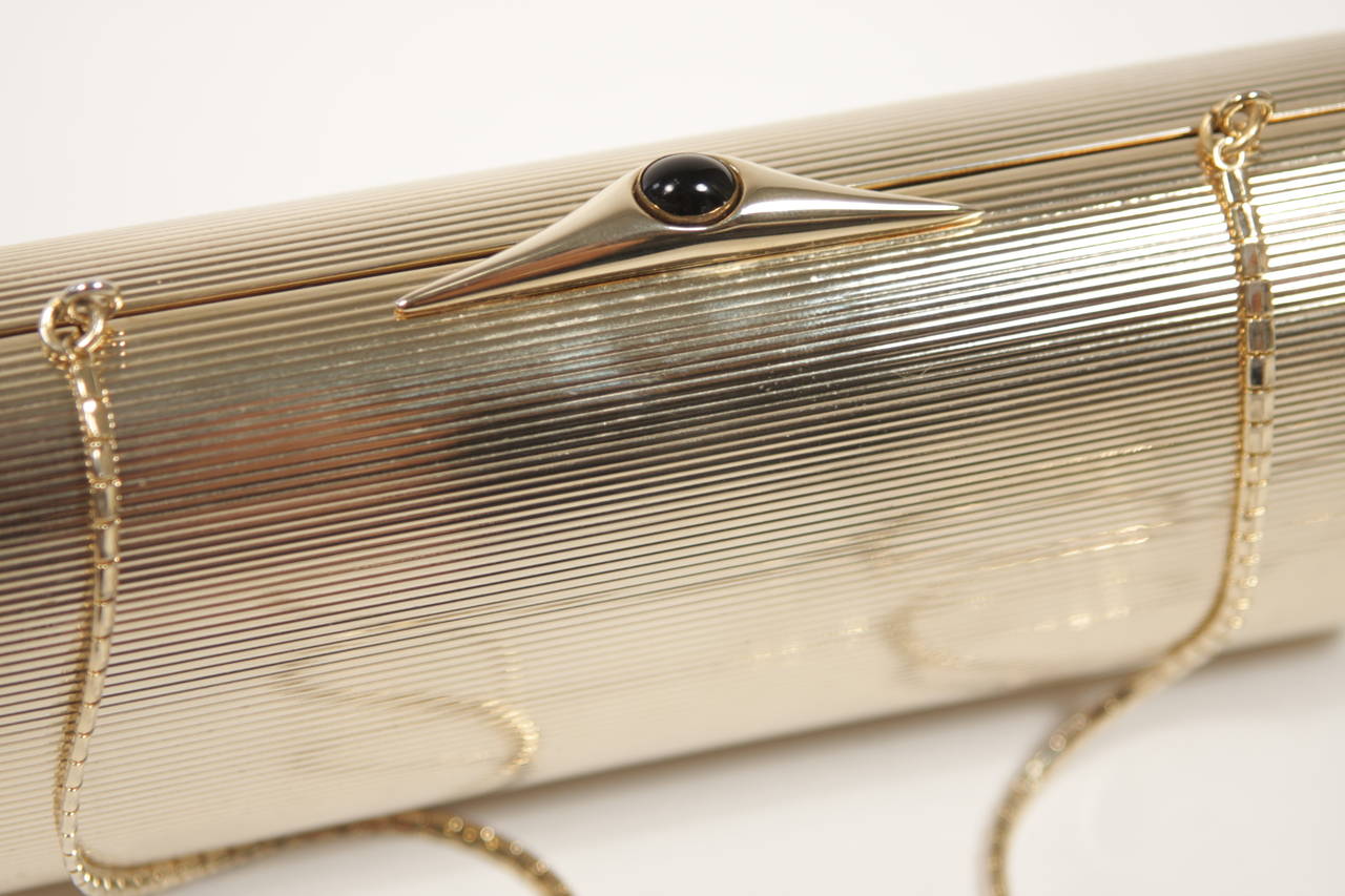 Judith Leiber Gold Ribbed Clutch with Jewel Clasp 4