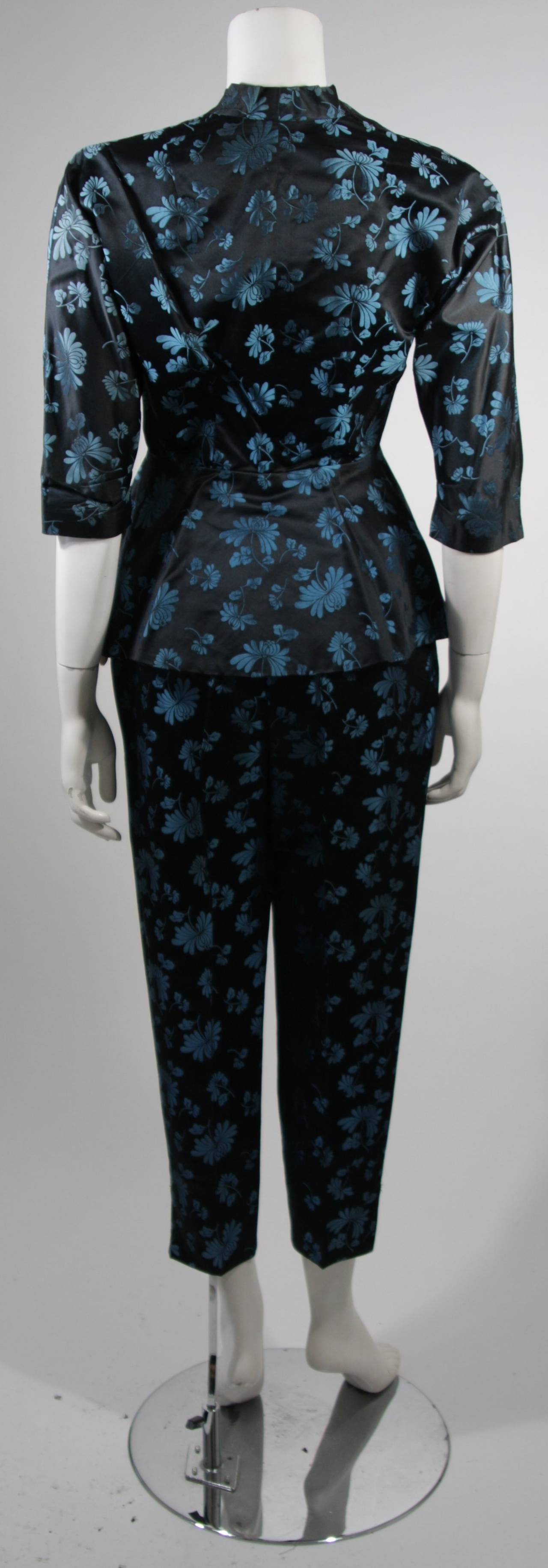 Women's Atomic Era Dynasty Asian Inspired Black and Blue Floral Pant Suit Sz 0-2