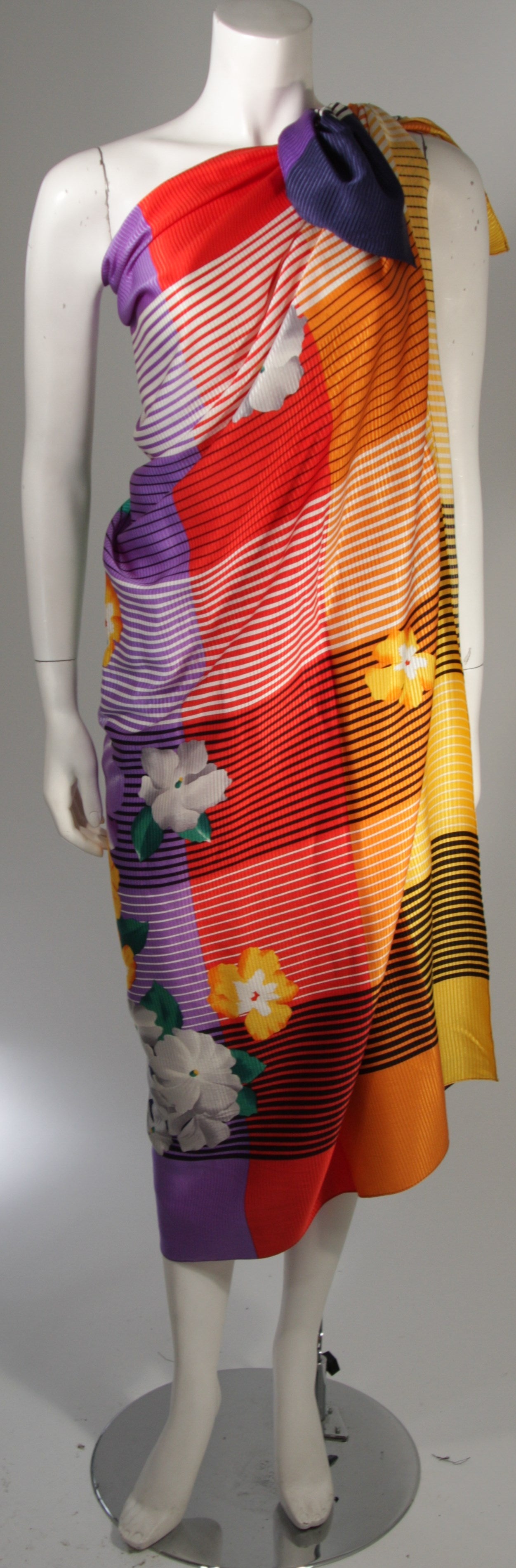 Helga Asian Inspired Vibrant Silk Multi-Color Gown with Large Shawl Size Medium 3