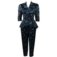 Atomic Era Dynasty Asian Inspired Black and Blue Floral Pant Suit Sz 0-2 4