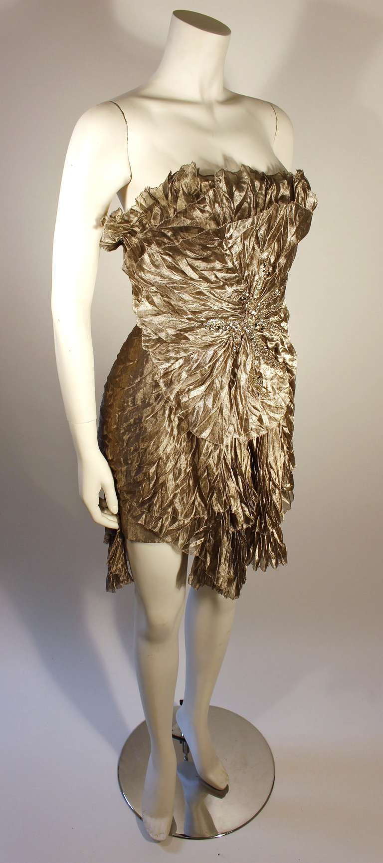 Beige Marchesa Silver Rhinestone Cocktail dress