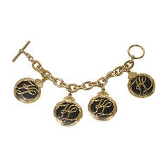 Karl Lagerfeld 1980's Gold Tone Charm Bracelet with Toggle Closure 4