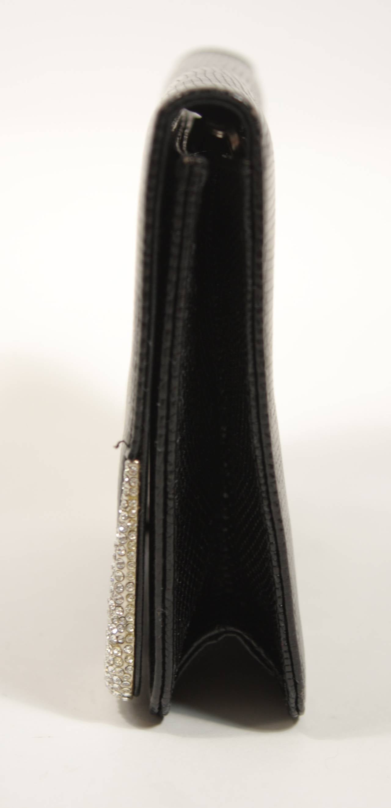Valentino Garavani Black Lizard Evening Clutch Rhinestone detail & Chain Strap 1