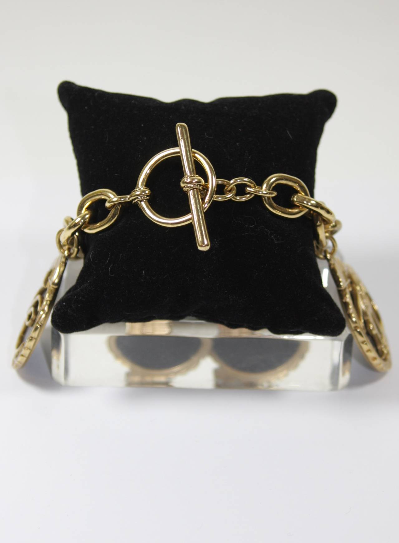 Karl Lagerfeld 1980's Gold Tone Charm Bracelet with Toggle Closure In Excellent Condition In Los Angeles, CA