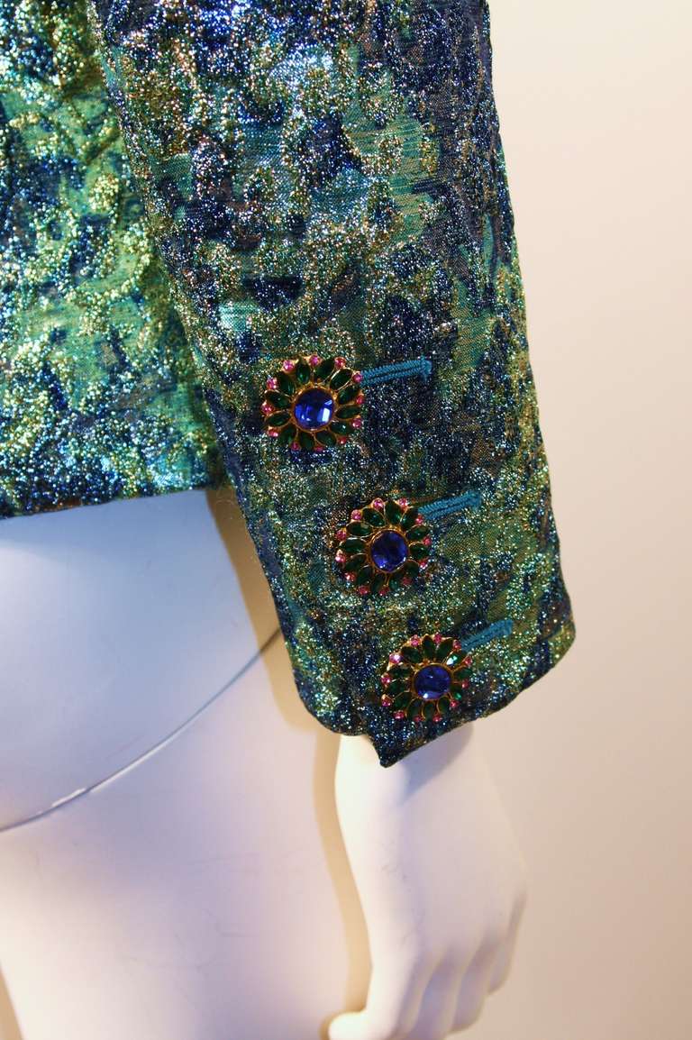 Yves Saint Laurent Rive Gauche Green Brocade Jacket In Excellent Condition In Los Angeles, CA