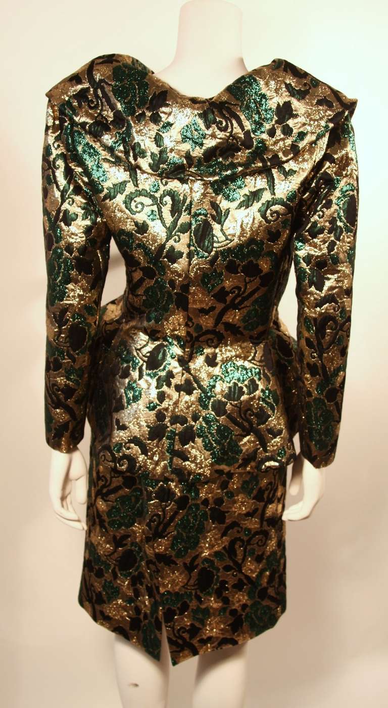 Yves Saint Laurent Gold and Green Floral Skirt Suit In Excellent Condition In Los Angeles, CA