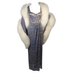 Nolan Miller Attributed Custom Evening Gown Ensemble with White Fox Wrap Size S 12