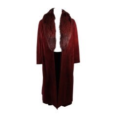 Nolan Miller Burgundy Suede and Fox Coat Ensemble Size Small