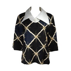 Pierre Balmain Couture Embellished Blouse with Exaggerated Collar  Size Small