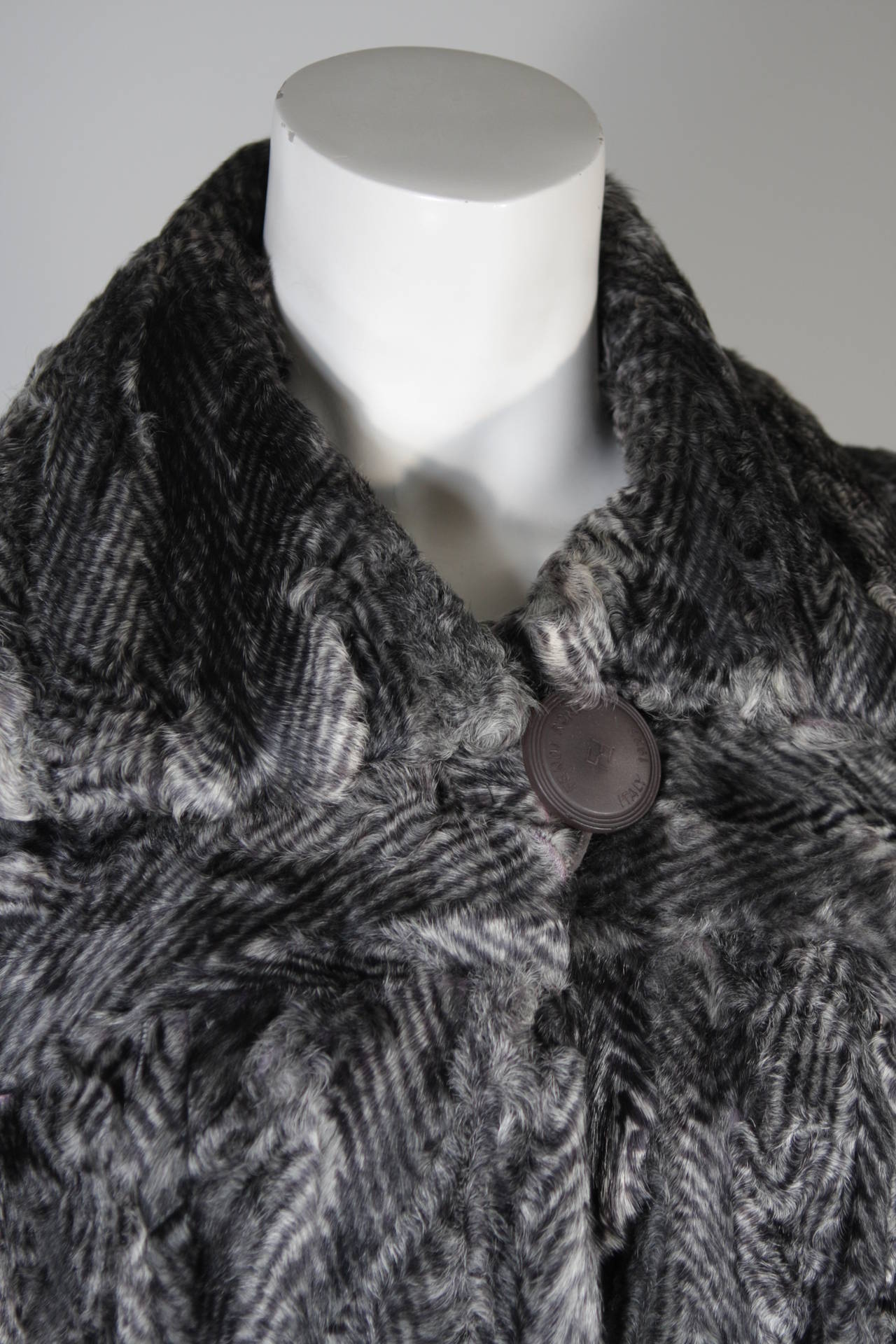 Women's Fendi Sheared Black and Grey Chevron Lamb Coat Size Small Medium